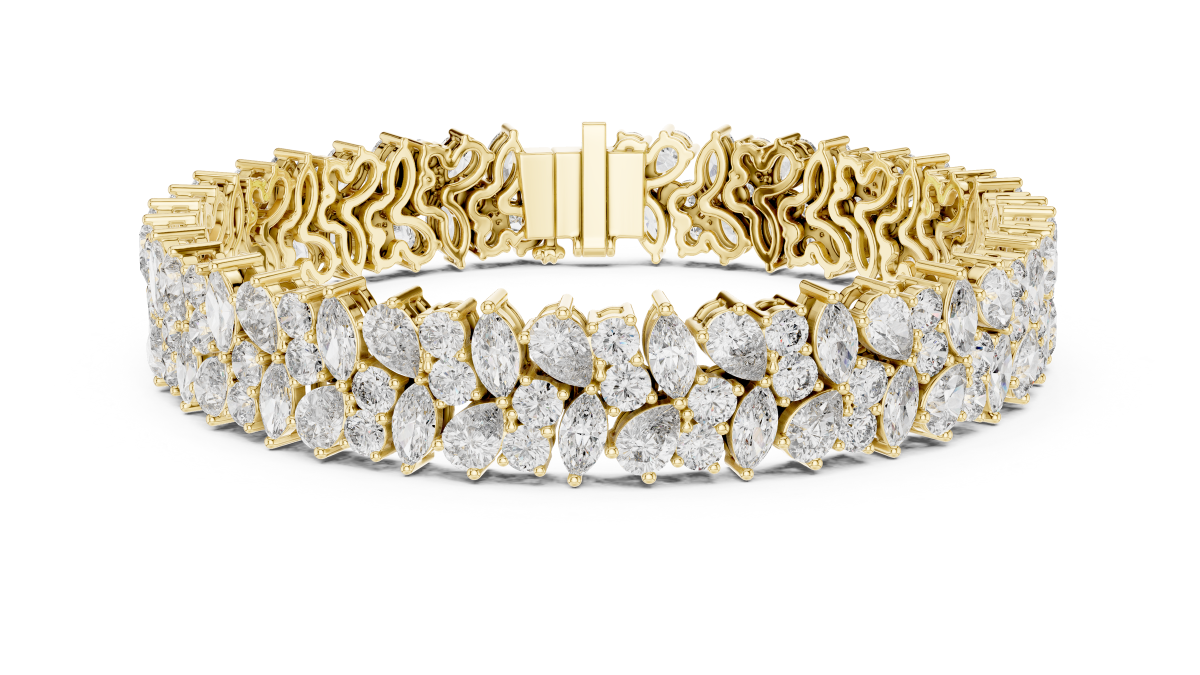 Multi-Shape Lab-Grown Diamond Bracelet in 18K Gold | Round, Pear & Marquise Statement Bracelet | 12.5 Carats