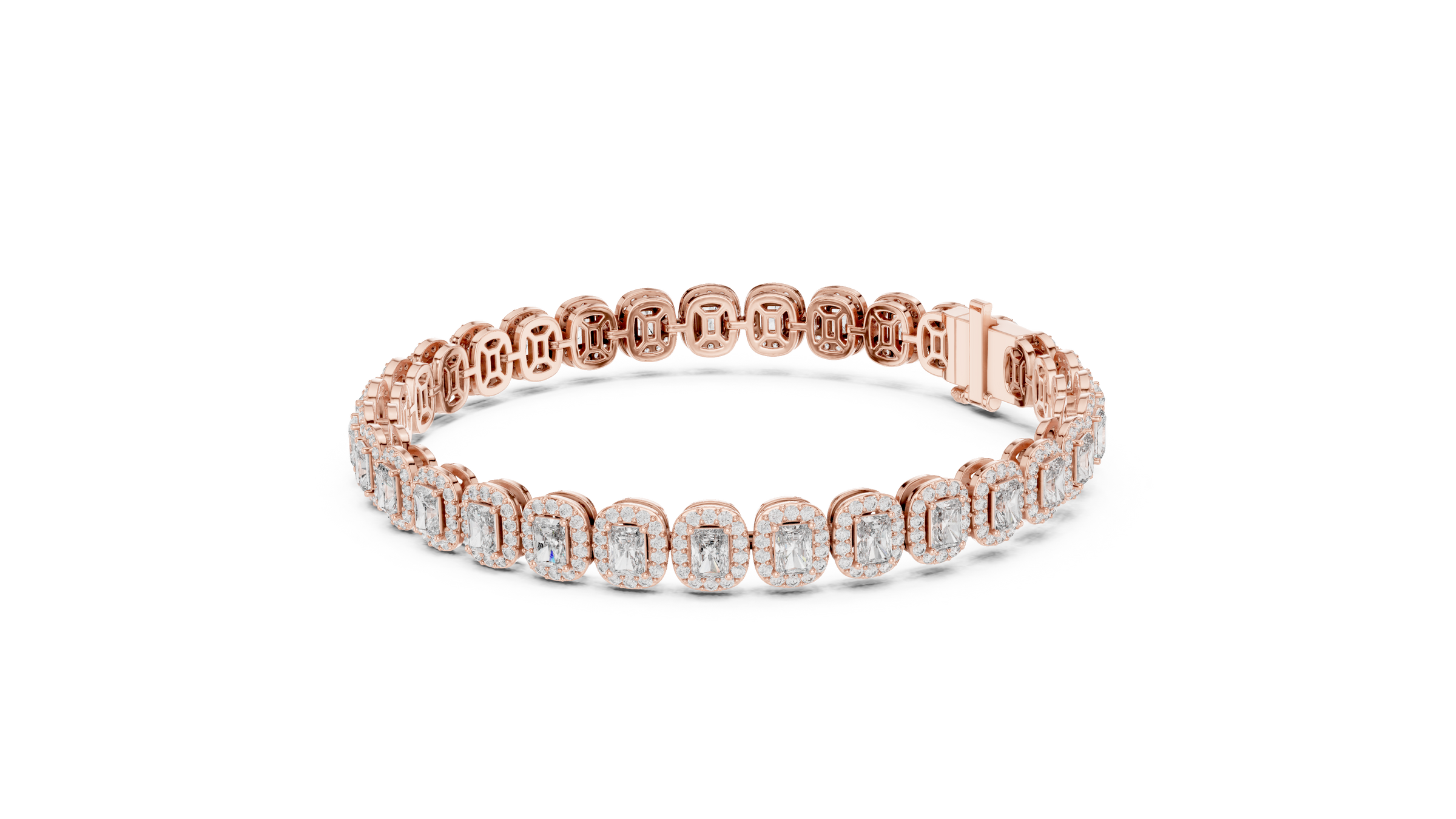 Radiant & Round Lab-Grown Diamond Bracelet in 18K Gold | Halo Statement Tennis Bracelet