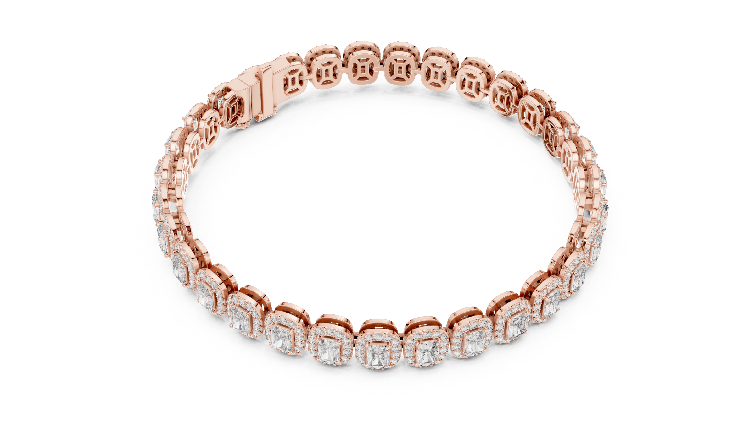 Radiant & Round Lab-Grown Diamond Bracelet in 18K Gold | Halo Statement Tennis Bracelet
