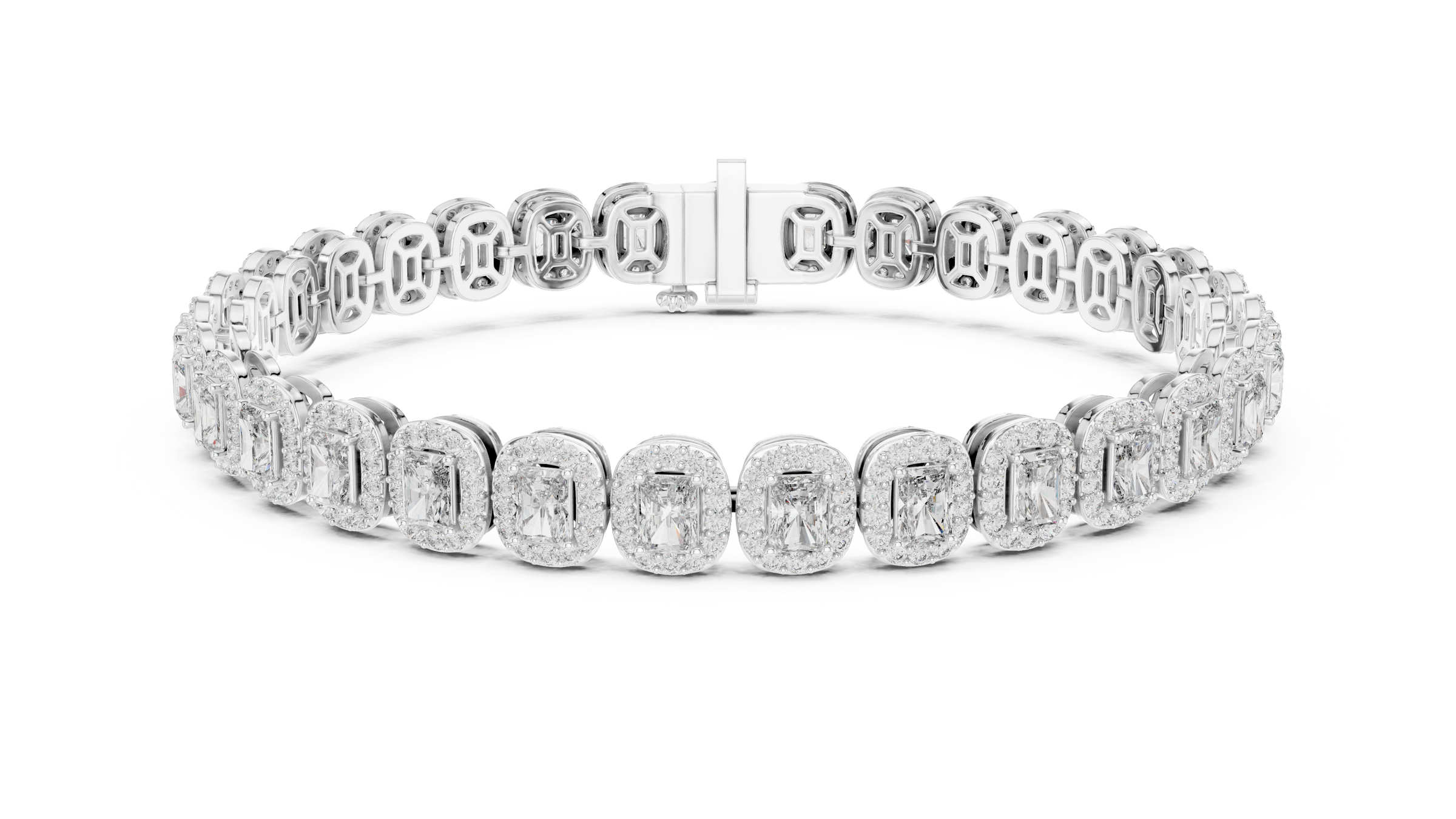 Radiant & Round Lab-Grown Diamond Bracelet in 18K Gold | Halo Statement Tennis Bracelet
