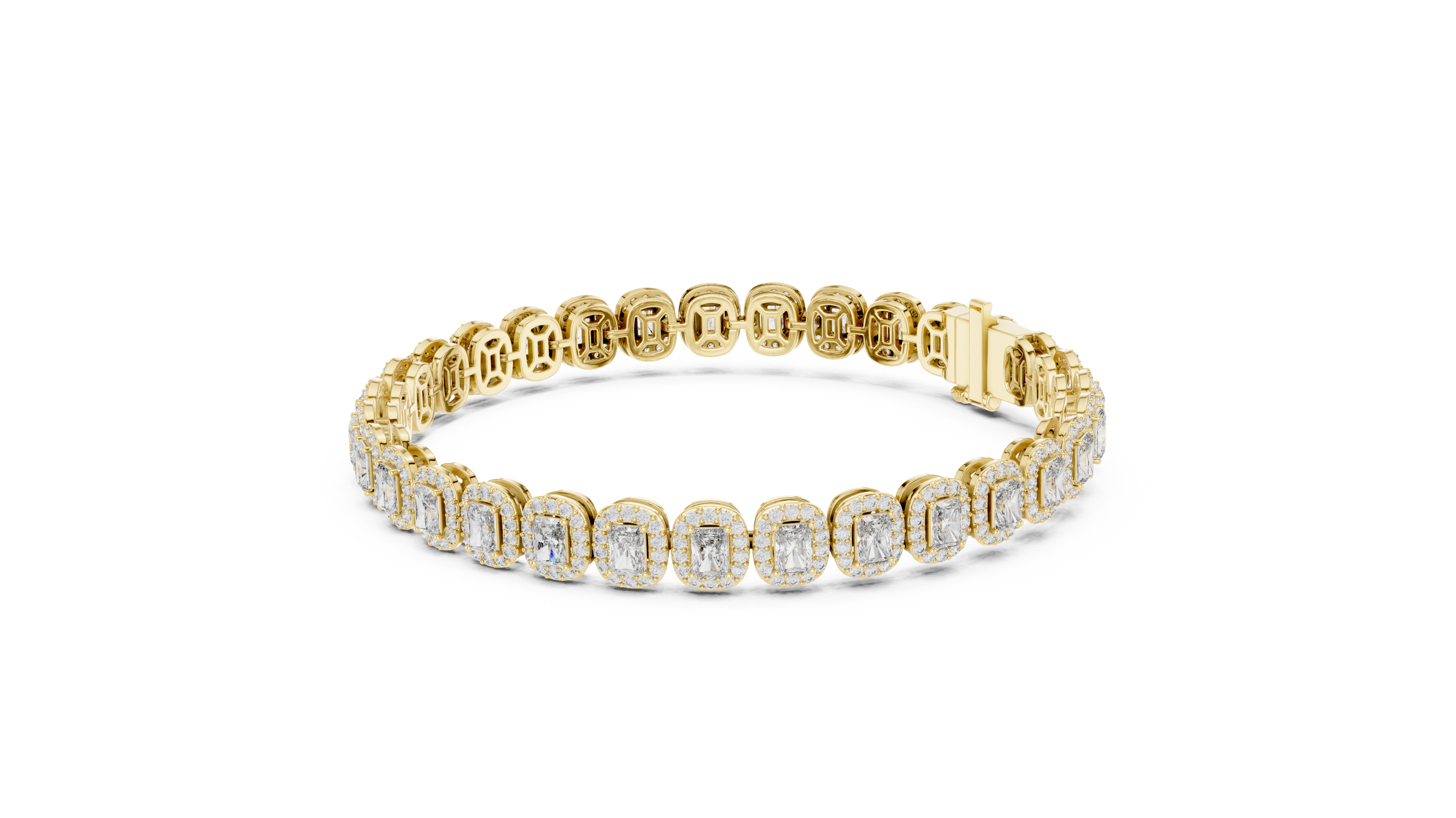 Radiant & Round Lab-Grown Diamond Bracelet in 18K Gold | Halo Statement Tennis Bracelet