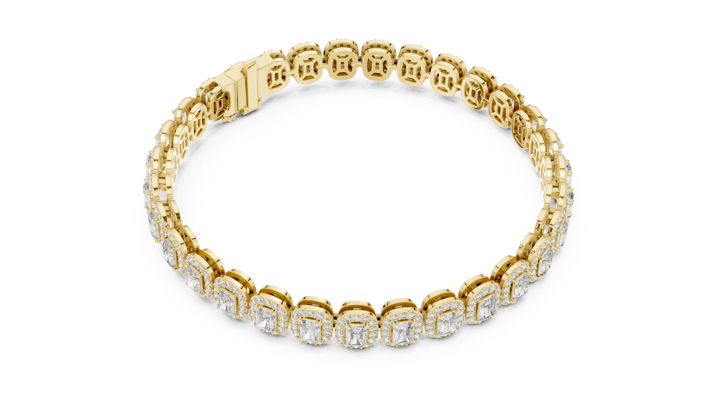 Radiant & Round Lab-Grown Diamond Bracelet in 18K Gold | Halo Statement Tennis Bracelet