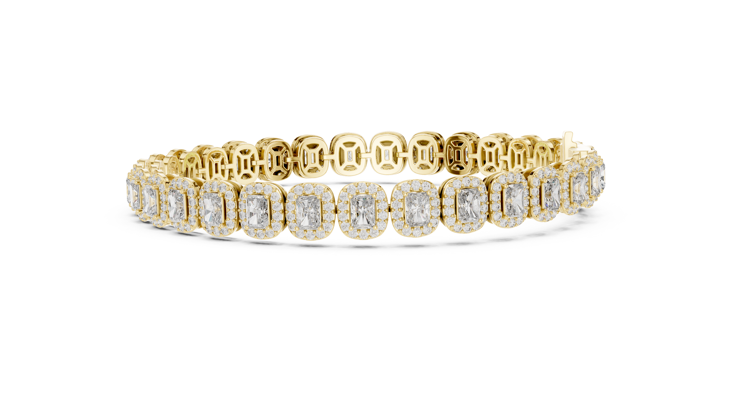 Radiant & Round Lab-Grown Diamond Bracelet in 18K Gold | Halo Statement Tennis Bracelet