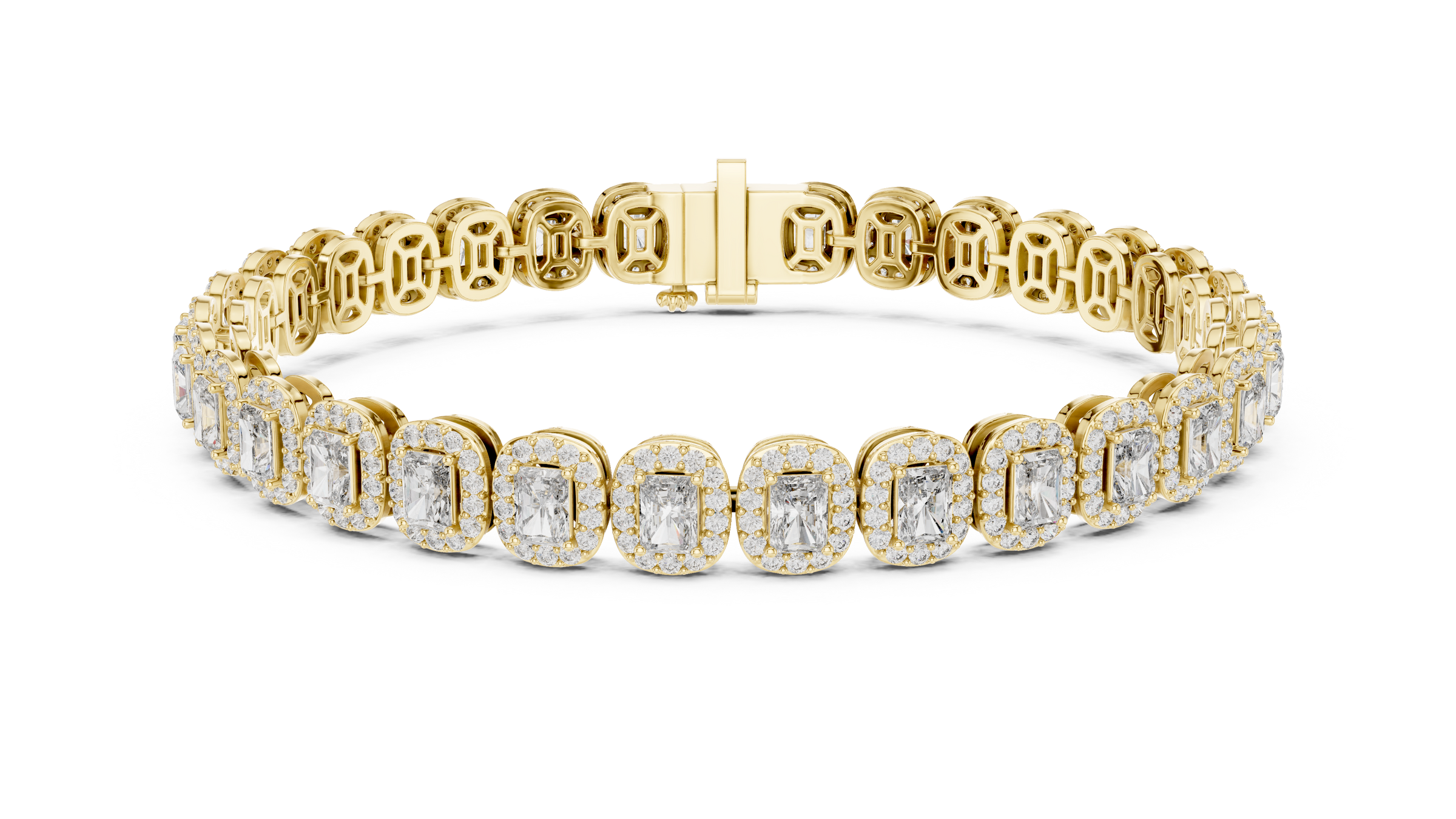 Radiant & Round Lab-Grown Diamond Bracelet in 18K Gold | Halo Statement Tennis Bracelet