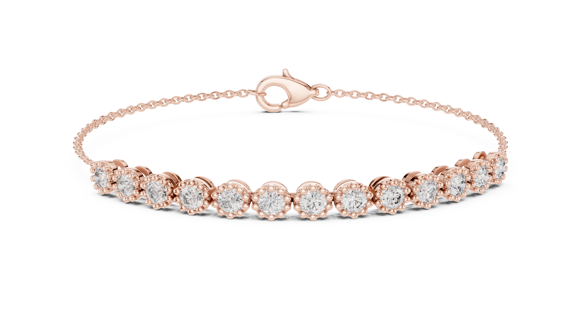 Milgrain Detail Lab-Grown Diamond Chain Bracelet in 18K Gold | Light Weight Bracelet