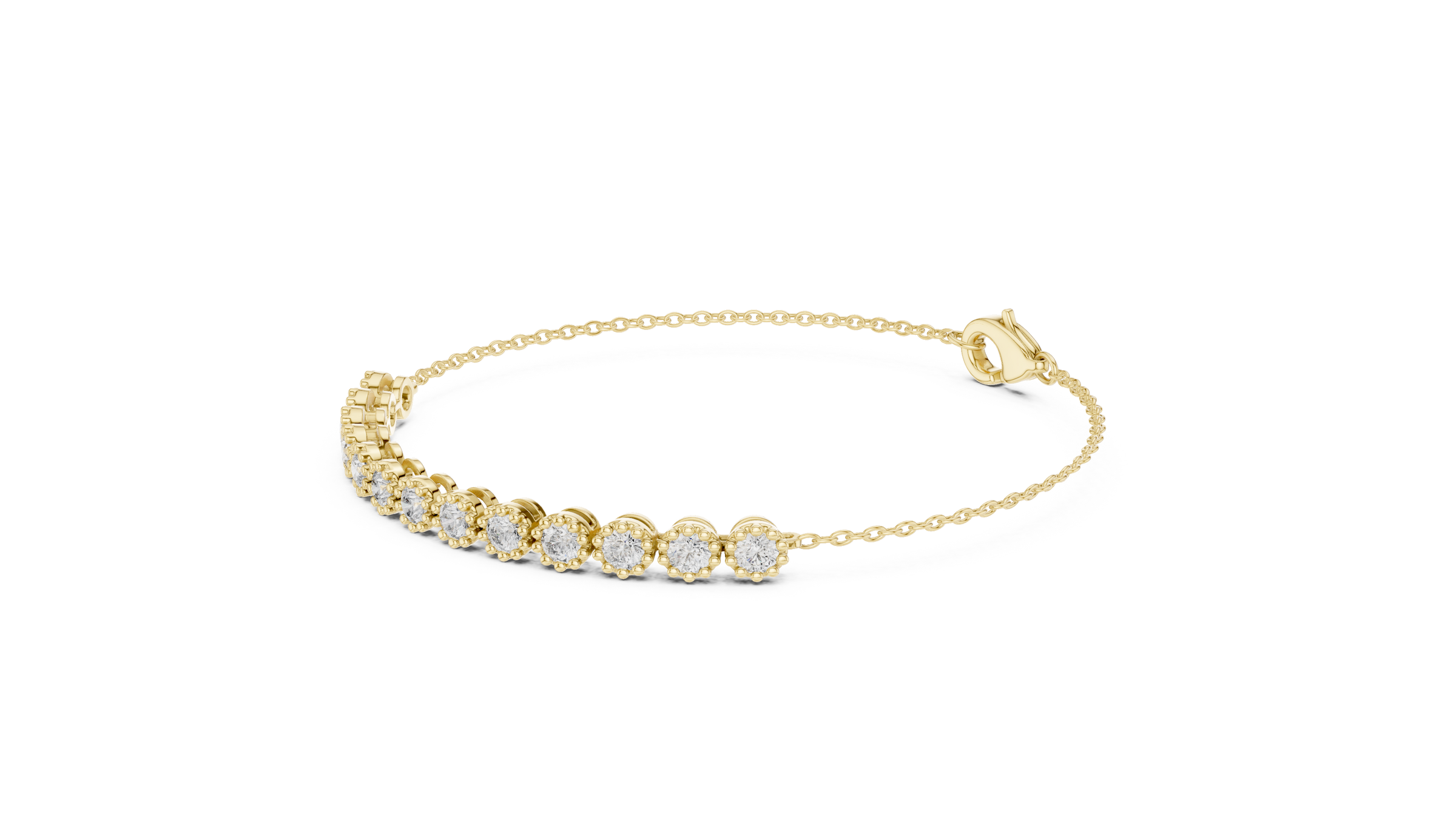 Milgrain Detail Lab-Grown Diamond Chain Bracelet in 18K Gold | Light Weight Bracelet