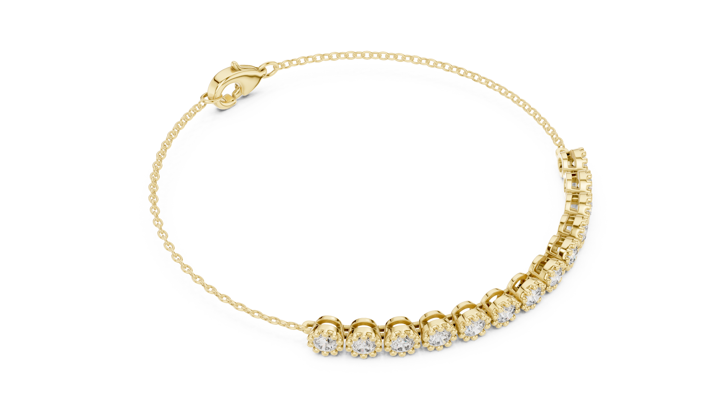 Milgrain Detail Lab-Grown Diamond Chain Bracelet in 18K Gold | Light Weight Bracelet