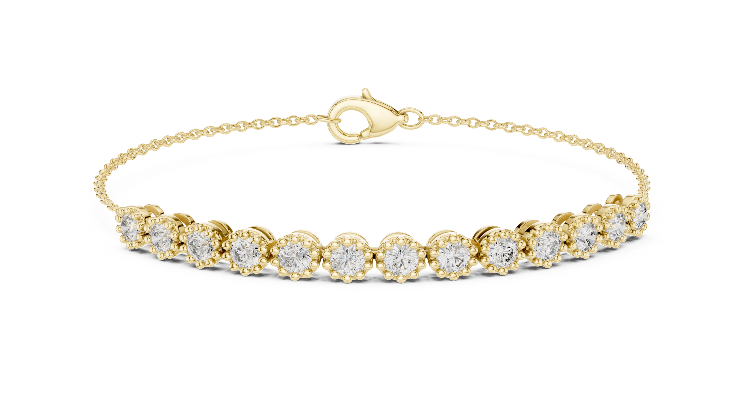 Milgrain Detail Lab-Grown Diamond Chain Bracelet in 18K Gold | Light Weight Bracelet