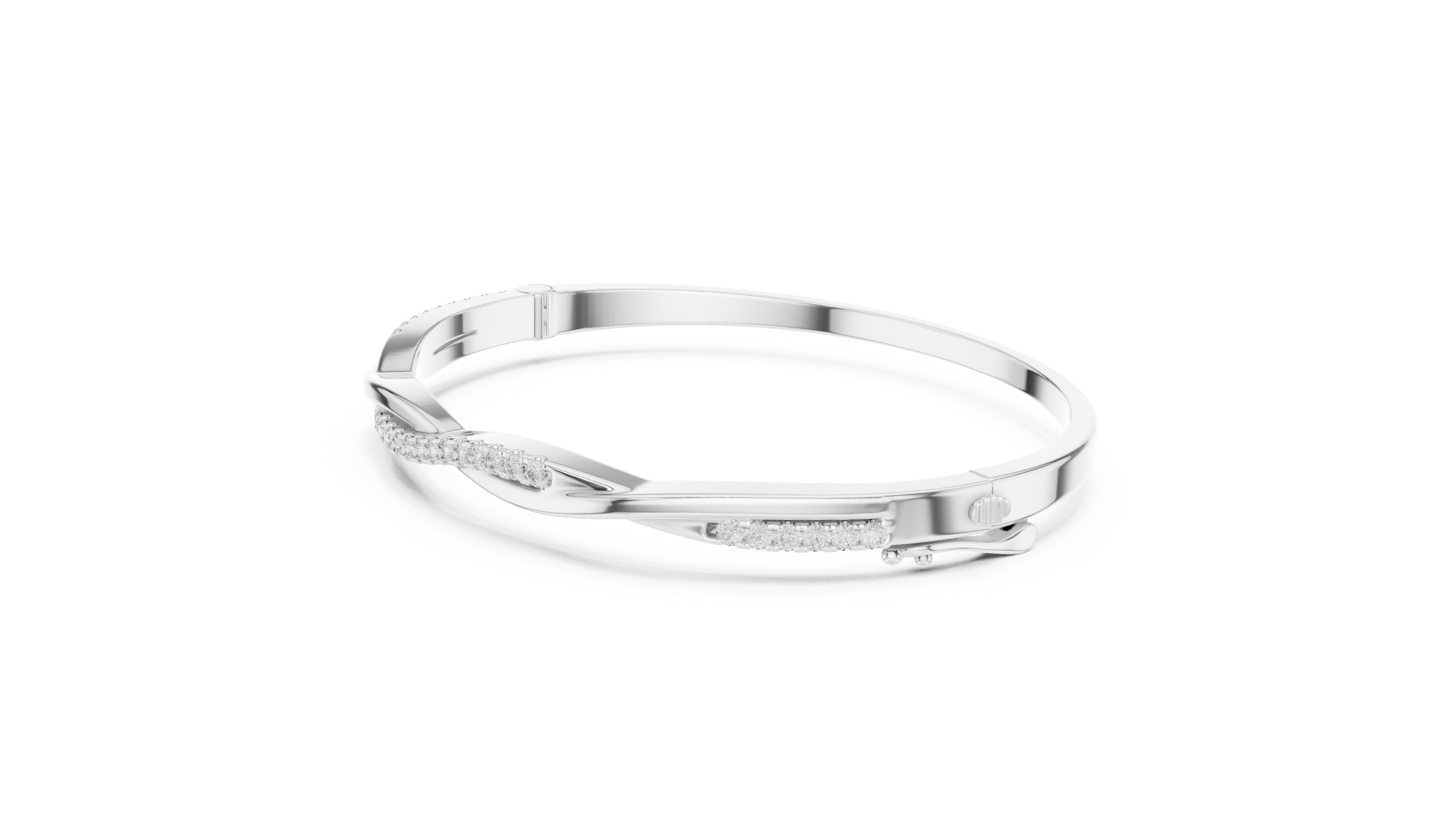 Wave Pave Lab-Grown Diamond Bangle Bracelet in 18K Gold | Sculpted Diamond Crossover Bracelet