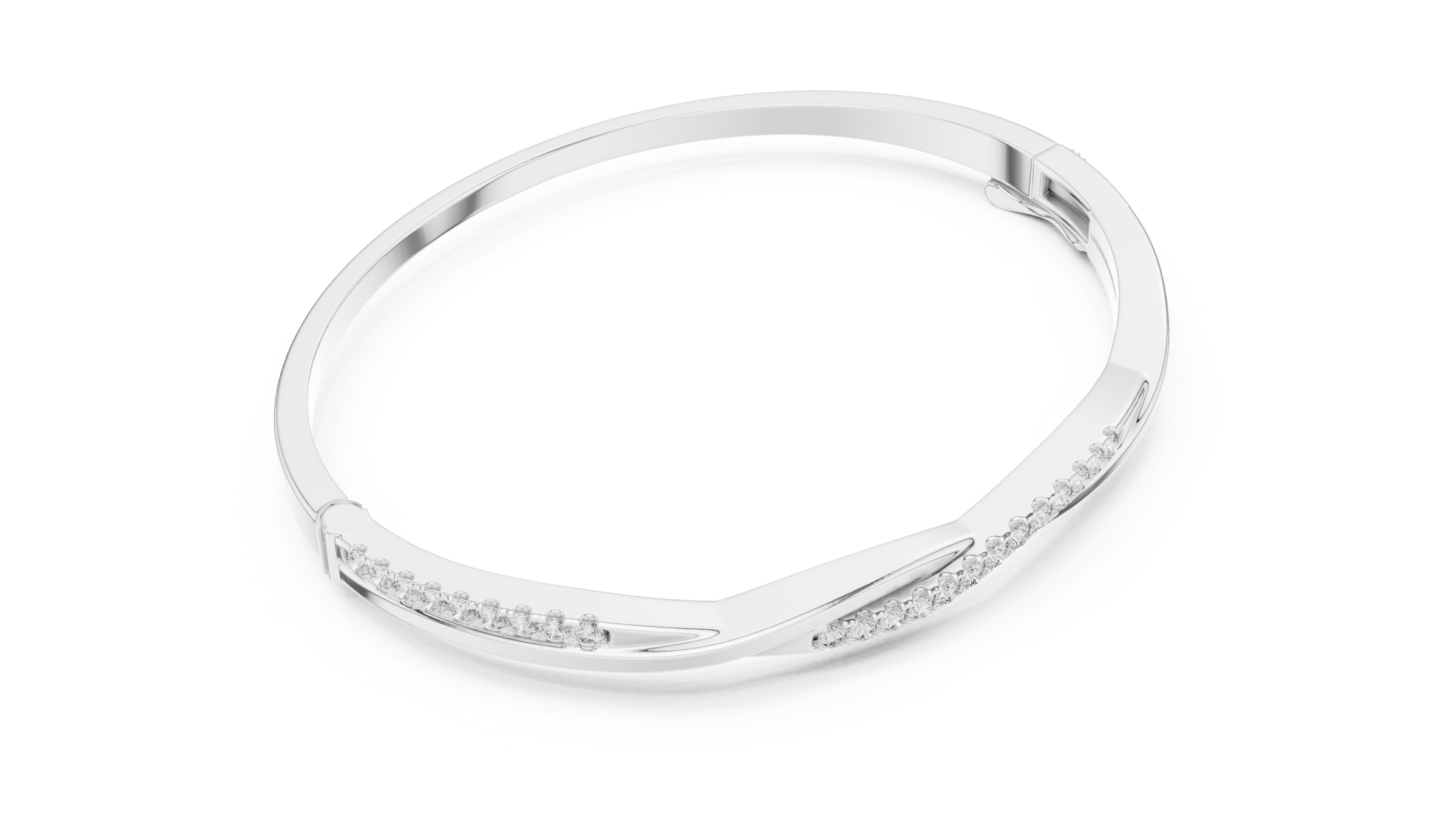 Wave Pave Lab-Grown Diamond Bangle Bracelet in 18K Gold | Sculpted Diamond Crossover Bracelet