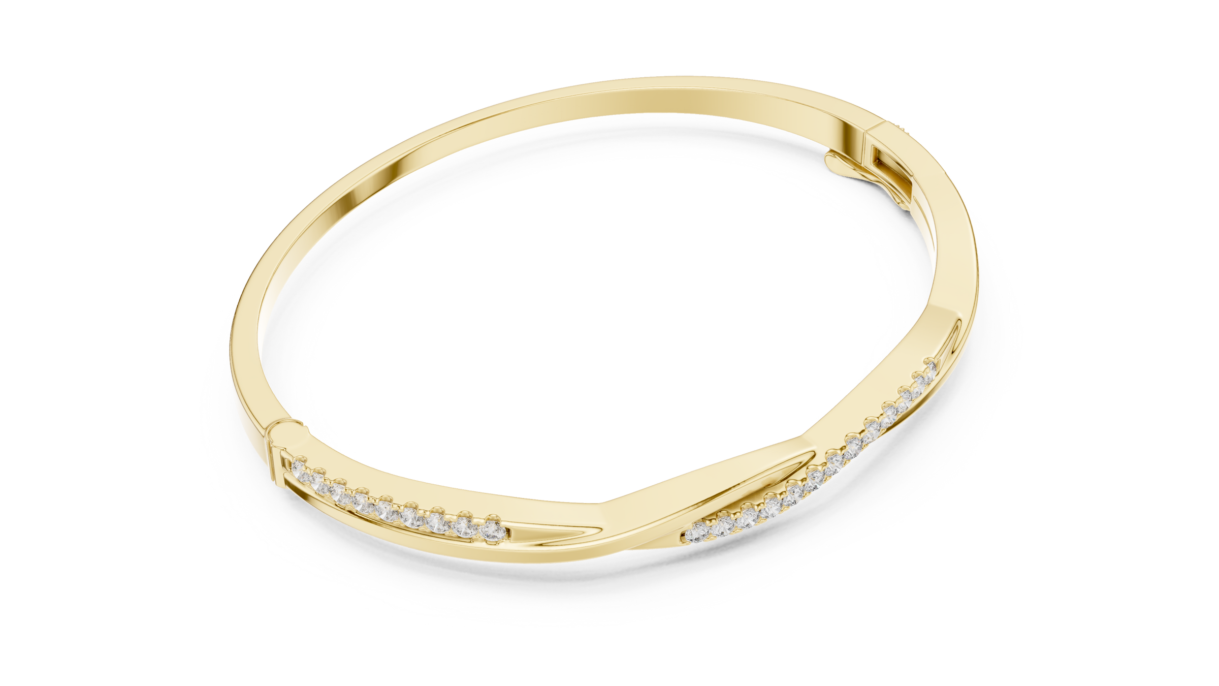 Wave Pave Lab-Grown Diamond Bangle Bracelet in 18K Gold | Sculpted Diamond Crossover Bracelet