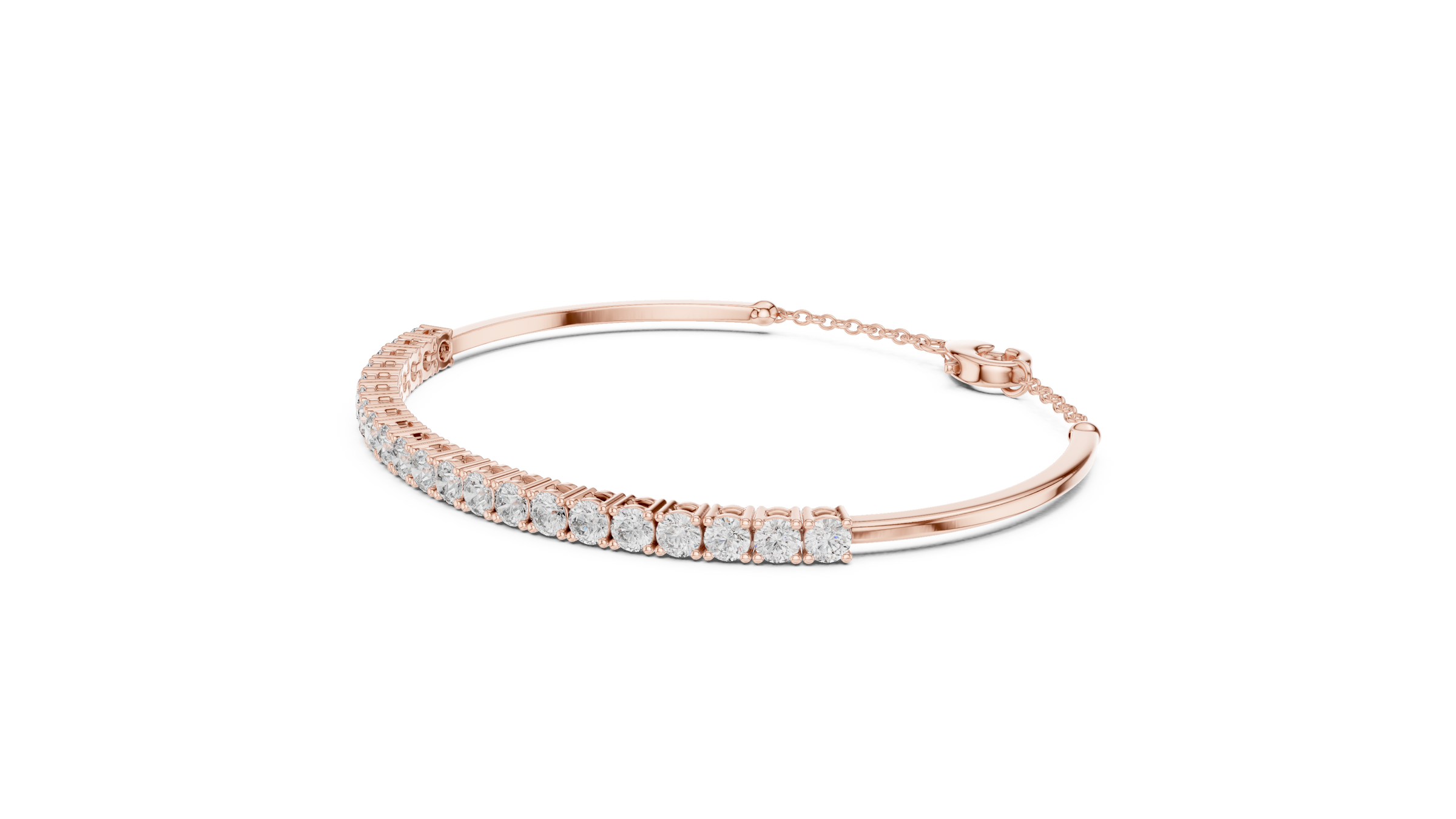 Half Tennis Lab-Grown Diamond Bracelet in 18K Gold | Classic Setting Diamond Bracelet With Chain At Back