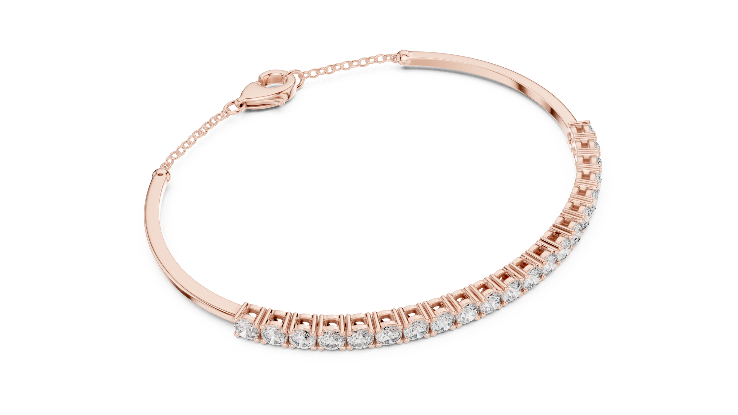 Half Tennis Lab-Grown Diamond Bracelet in 18K Gold | Classic Setting Diamond Bracelet With Chain At Back