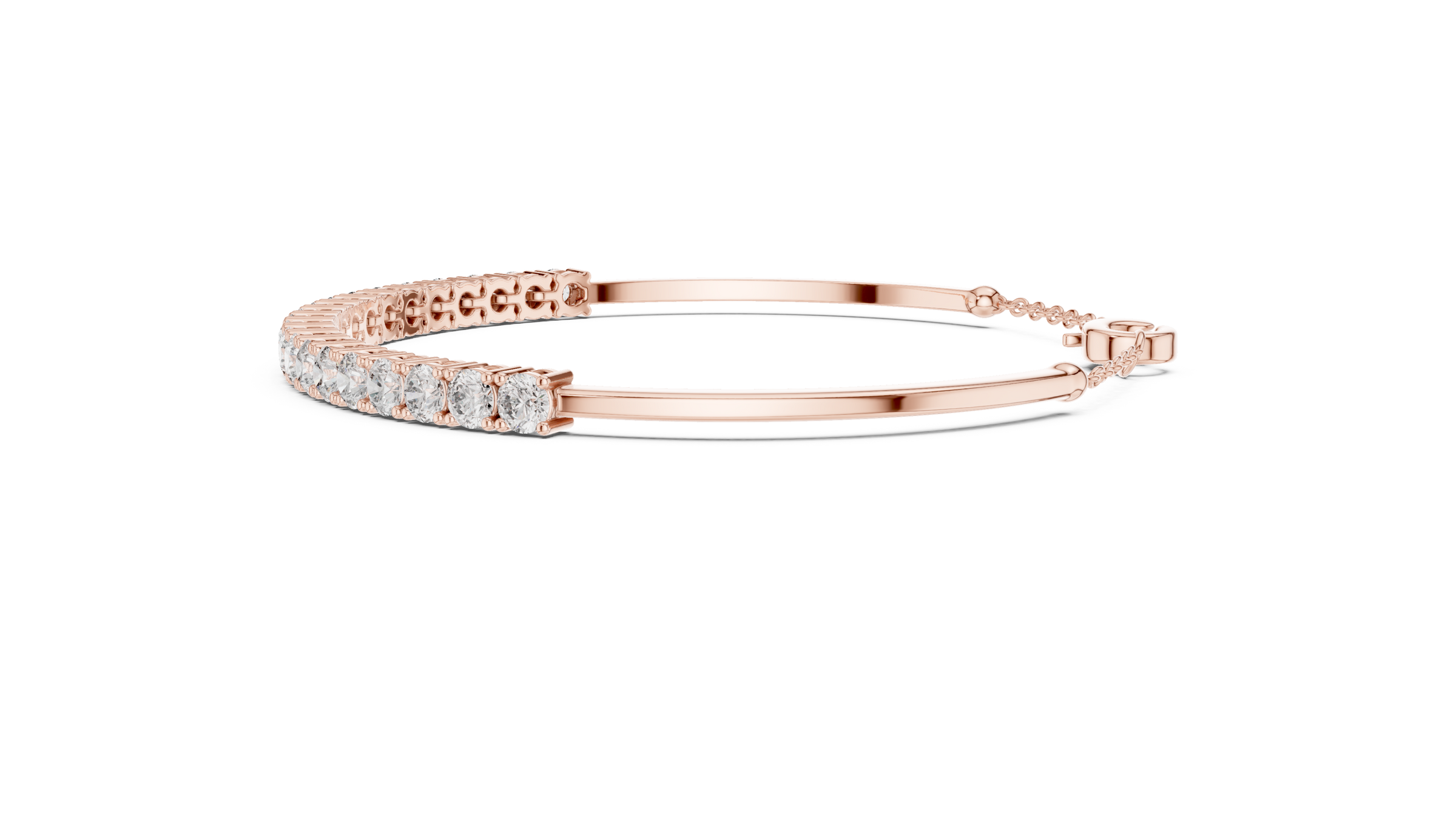 Half Tennis Lab-Grown Diamond Bracelet in 18K Gold | Classic Setting Diamond Bracelet With Chain At Back