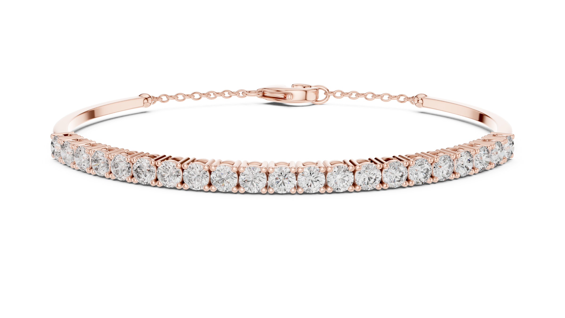 Half Tennis Lab-Grown Diamond Bracelet in 18K Gold | Classic Setting Diamond Bracelet With Chain At Back