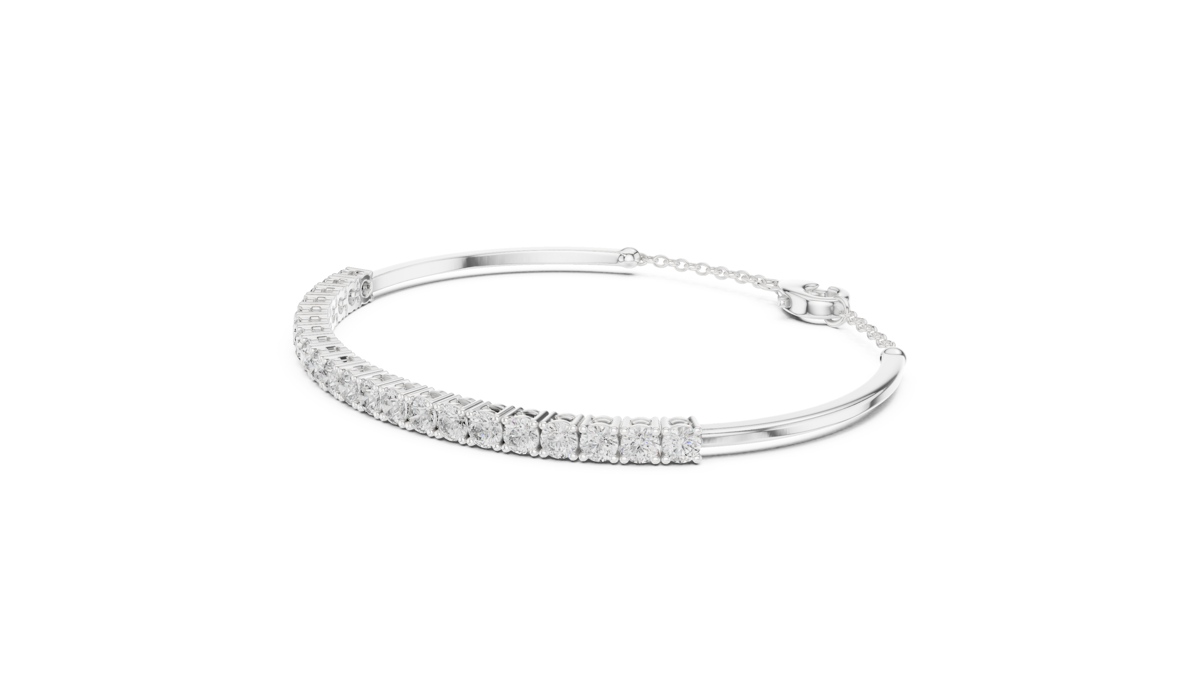 Half Tennis Lab-Grown Diamond Bracelet in 18K Gold | Classic Setting Diamond Bracelet With Chain At Back