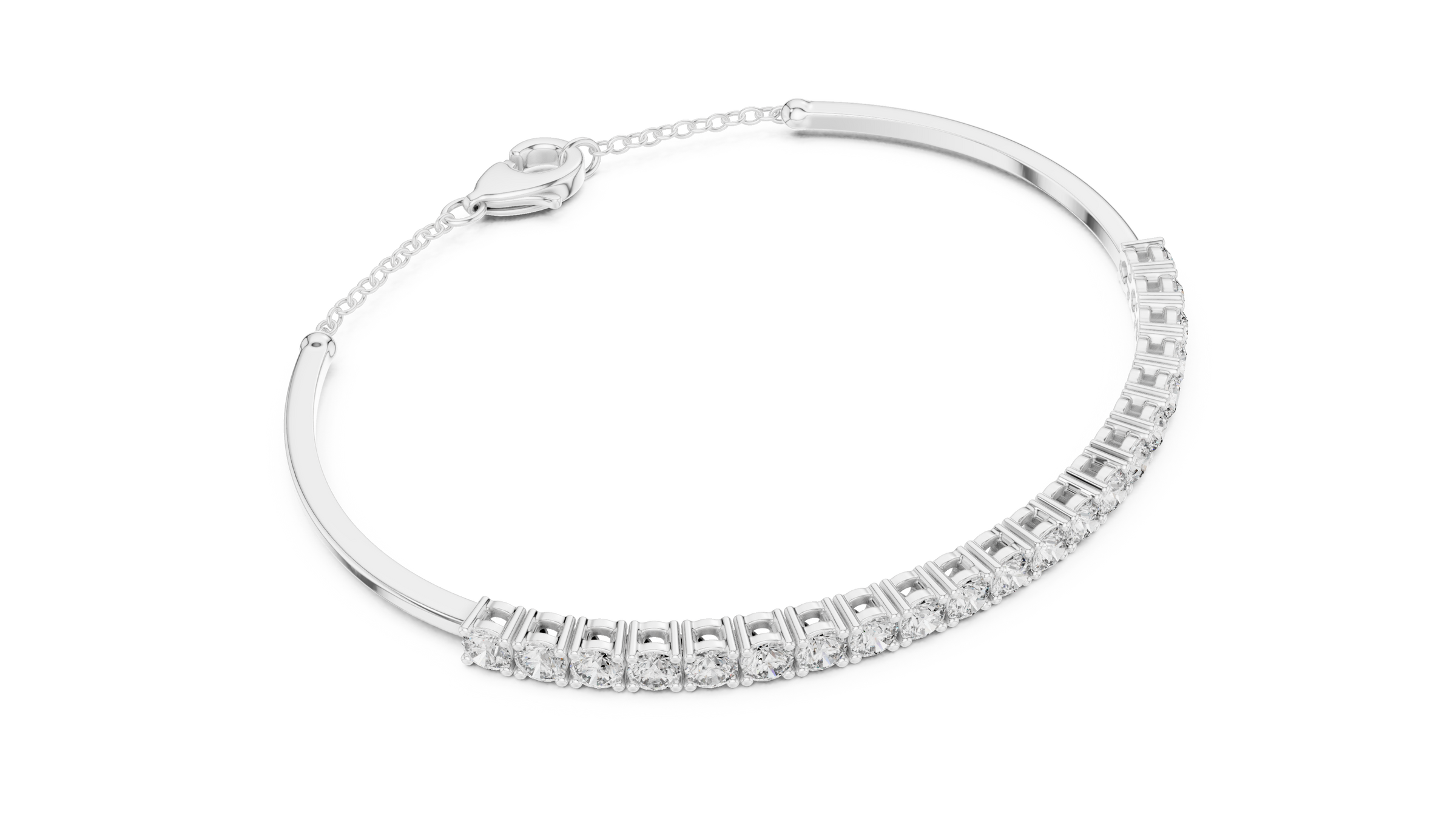Half Tennis Lab-Grown Diamond Bracelet in 18K Gold | Classic Setting Diamond Bracelet With Chain At Back