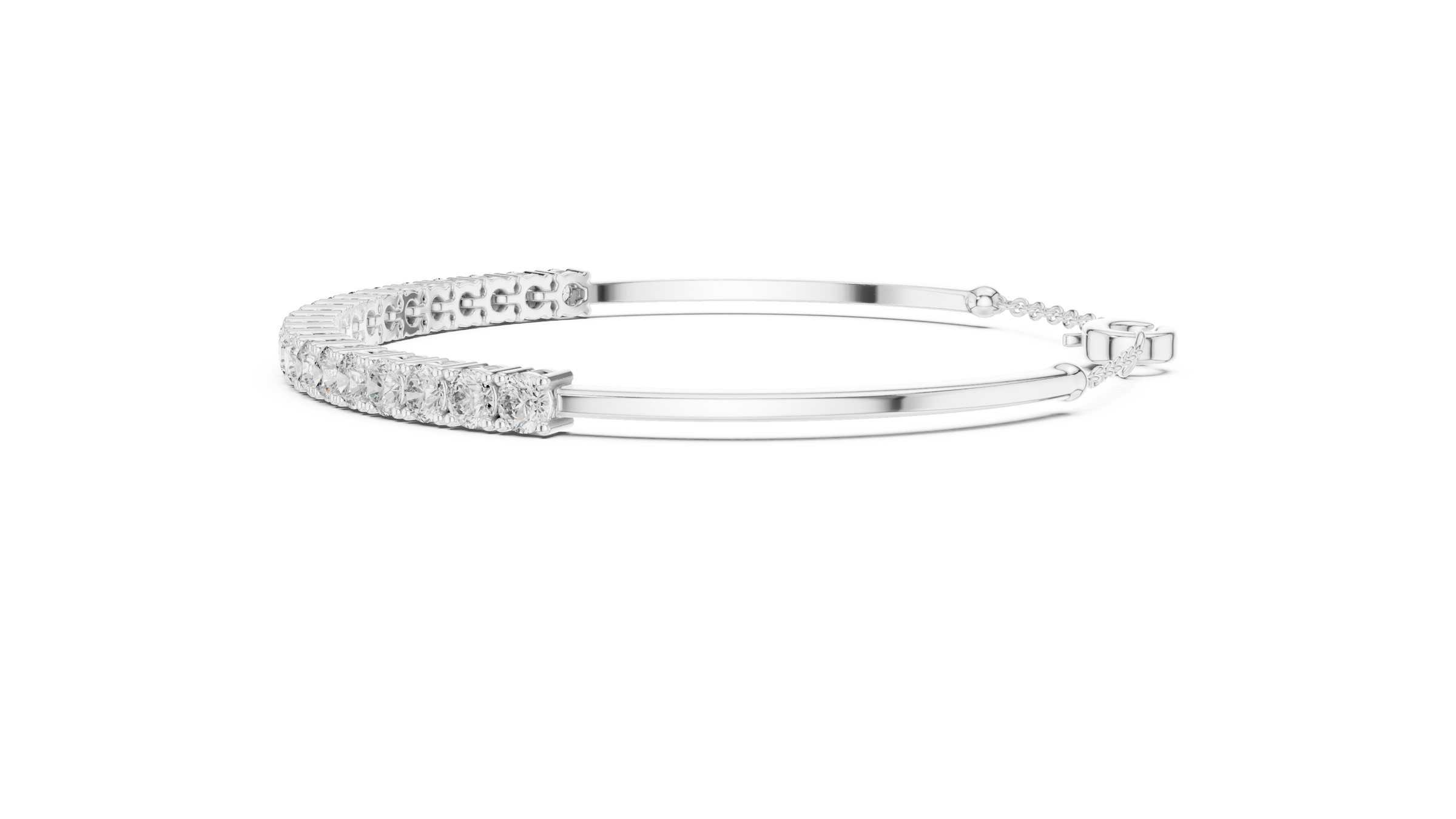 Half Tennis Lab-Grown Diamond Bracelet in 18K Gold | Classic Setting Diamond Bracelet With Chain At Back