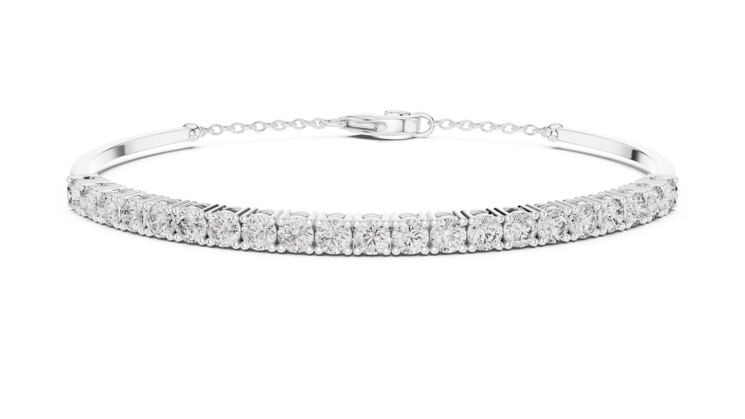 Half Tennis Lab-Grown Diamond Bracelet in 18K Gold | Classic Setting Diamond Bracelet With Chain At Back
