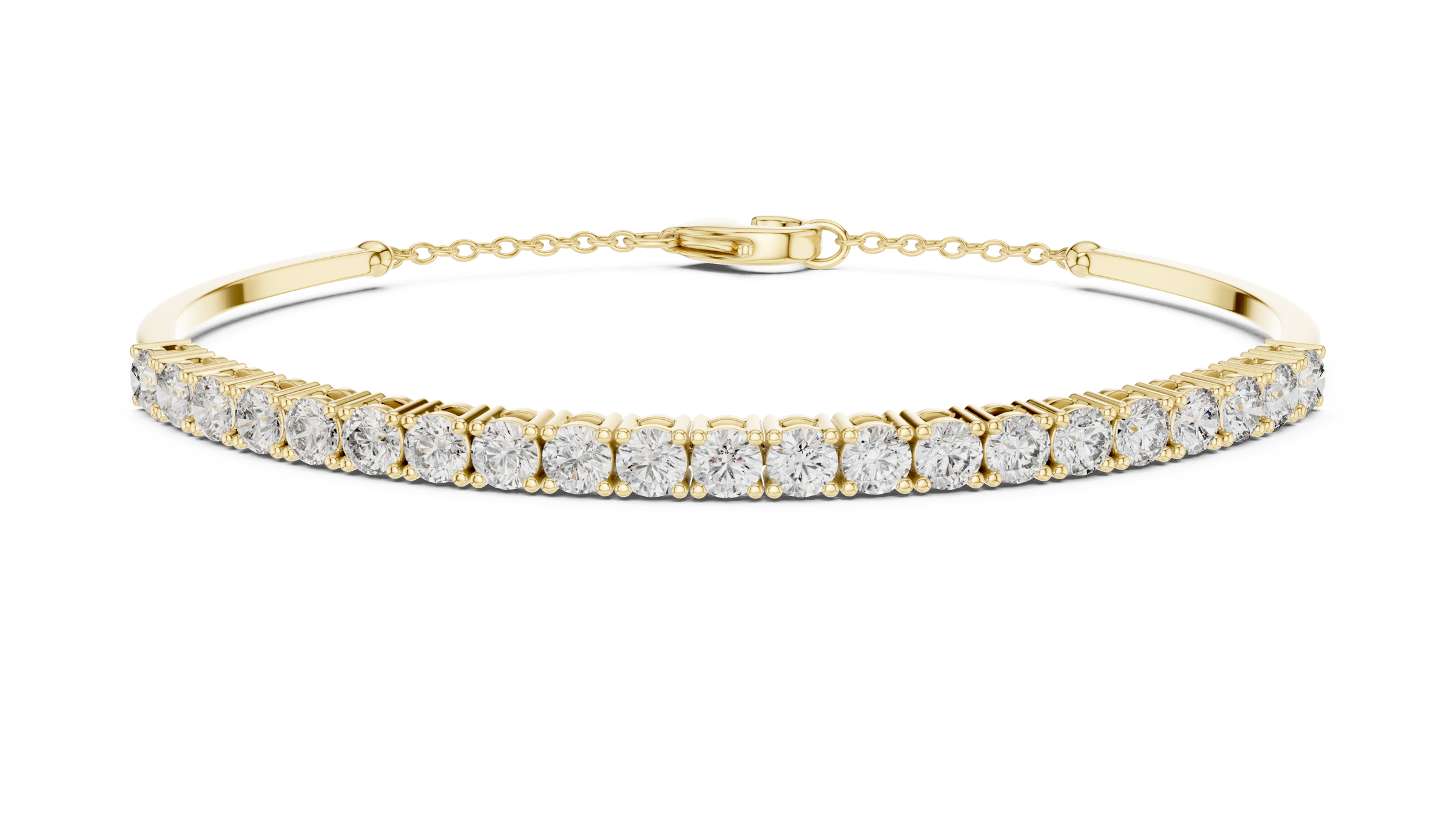 Half Tennis Lab-Grown Diamond Bracelet in 18K Gold | Classic Setting Diamond Bracelet With Chain At Back
