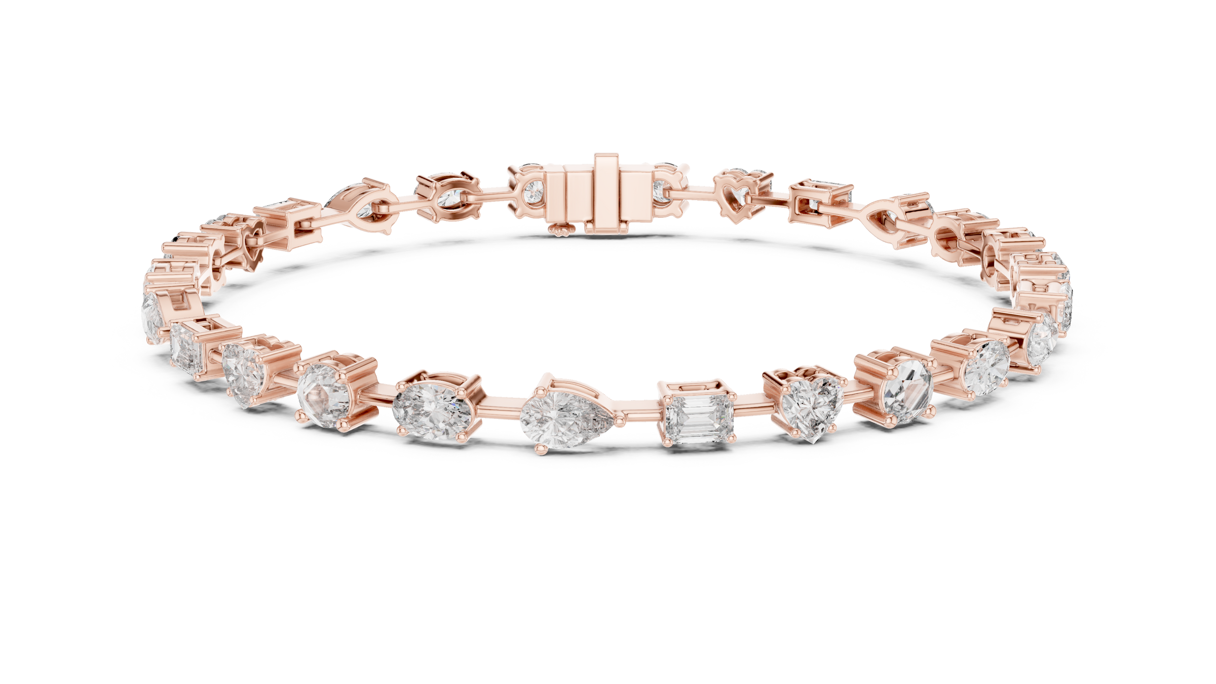 Mixed Shape Lab-Grown Diamond Bracelet in 18K Gold | Round, Heart, Emerald, Oval & Pear | 3.5 Carat