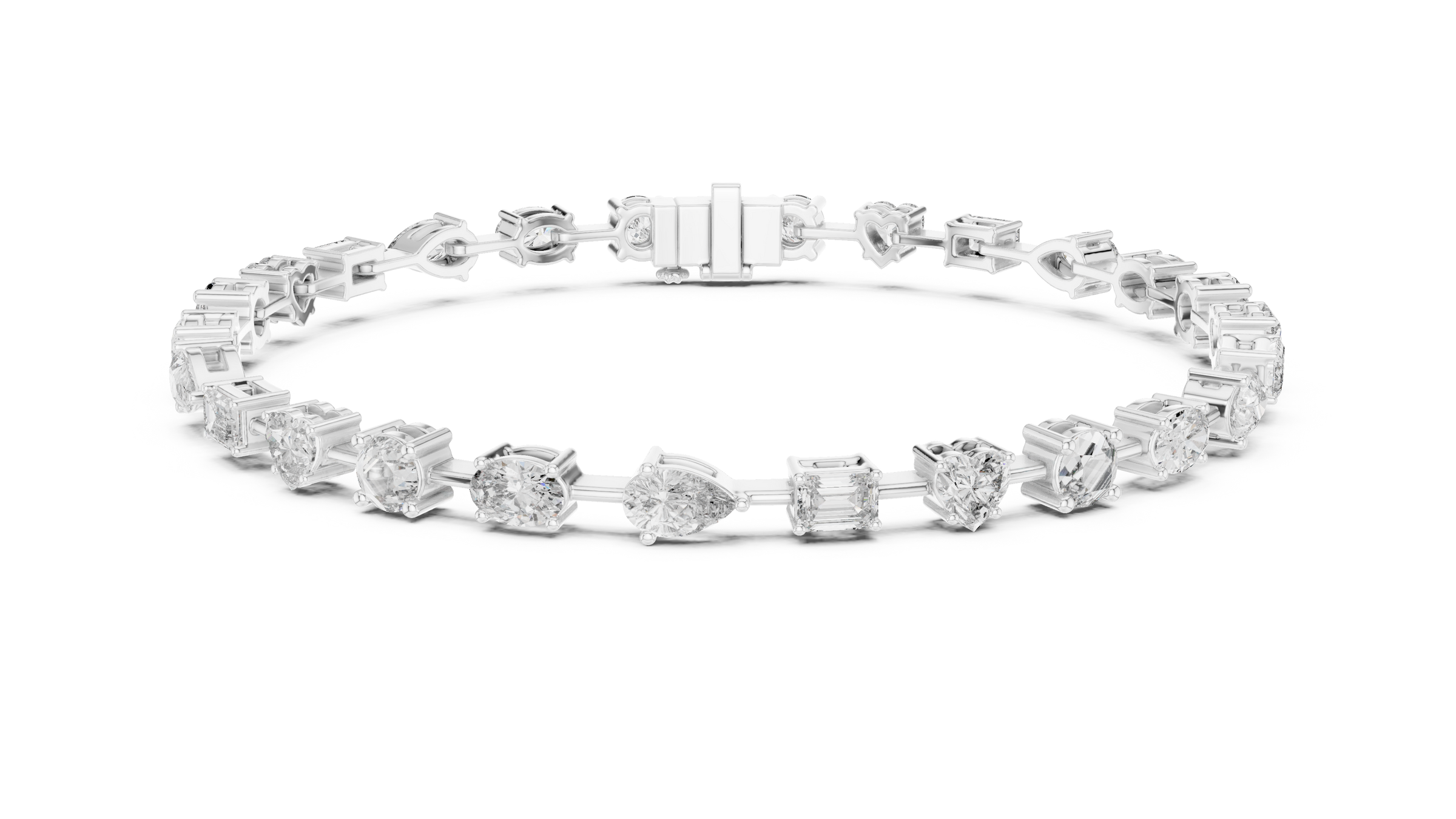 Mixed Shape Lab-Grown Diamond Bracelet in 18K Gold | Round, Heart, Emerald, Oval & Pear | 3.5 Carat