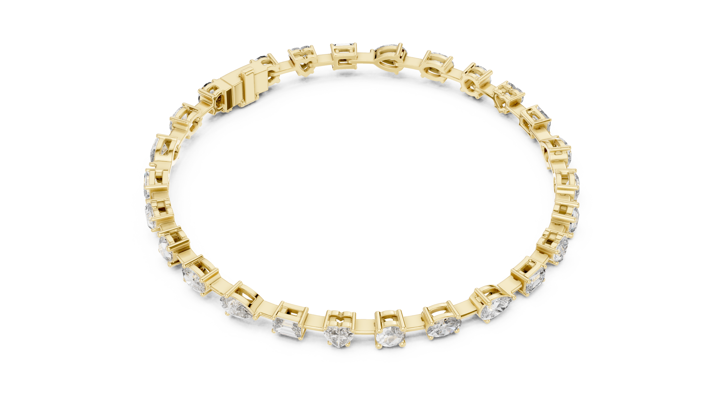 Mixed Shape Lab-Grown Diamond Bracelet in 18K Gold | Round, Heart, Emerald, Oval & Pear | 3.5 Carat