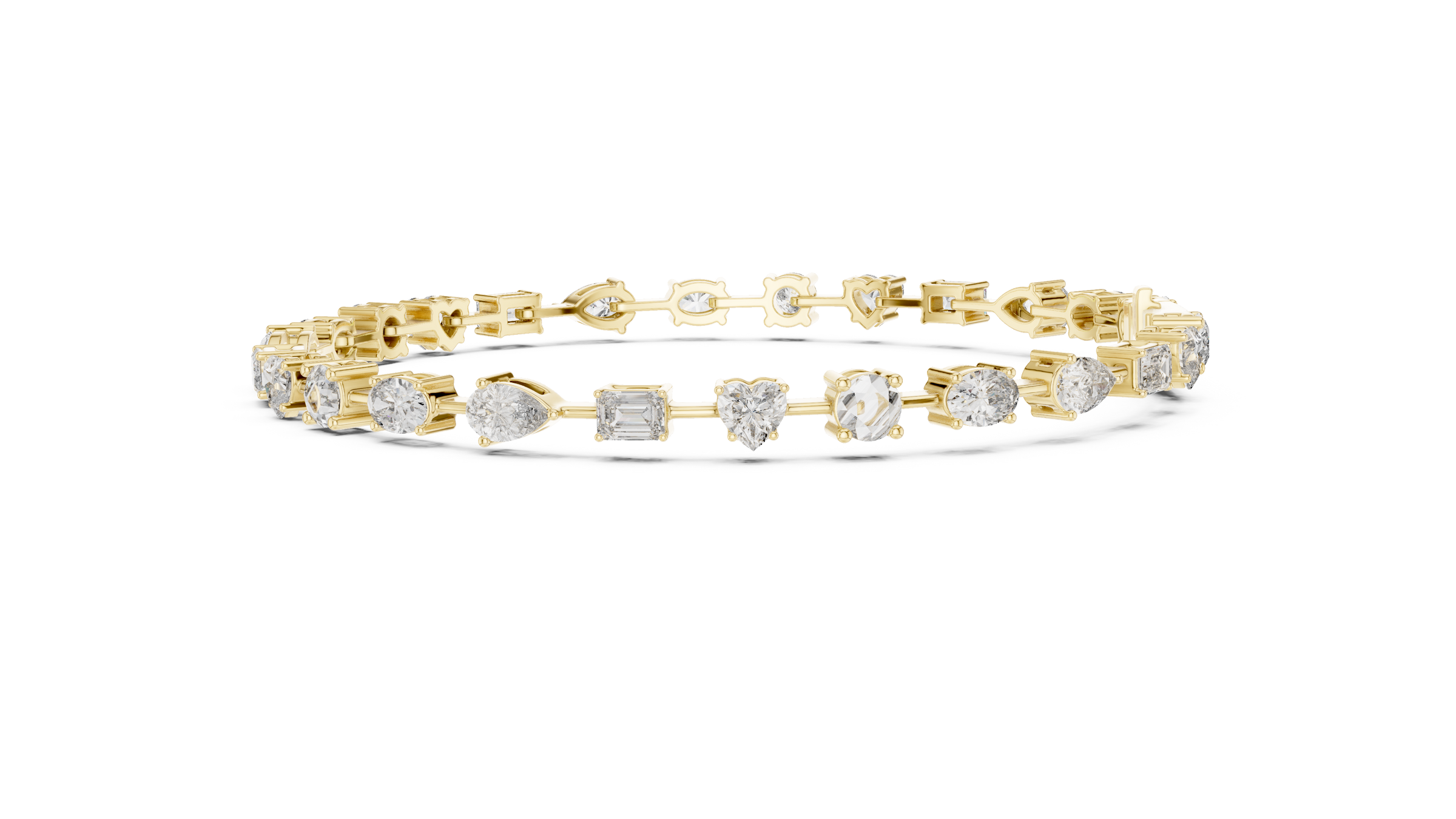 Mixed Shape Lab-Grown Diamond Bracelet in 18K Gold | Round, Heart, Emerald, Oval & Pear | 3.5 Carat