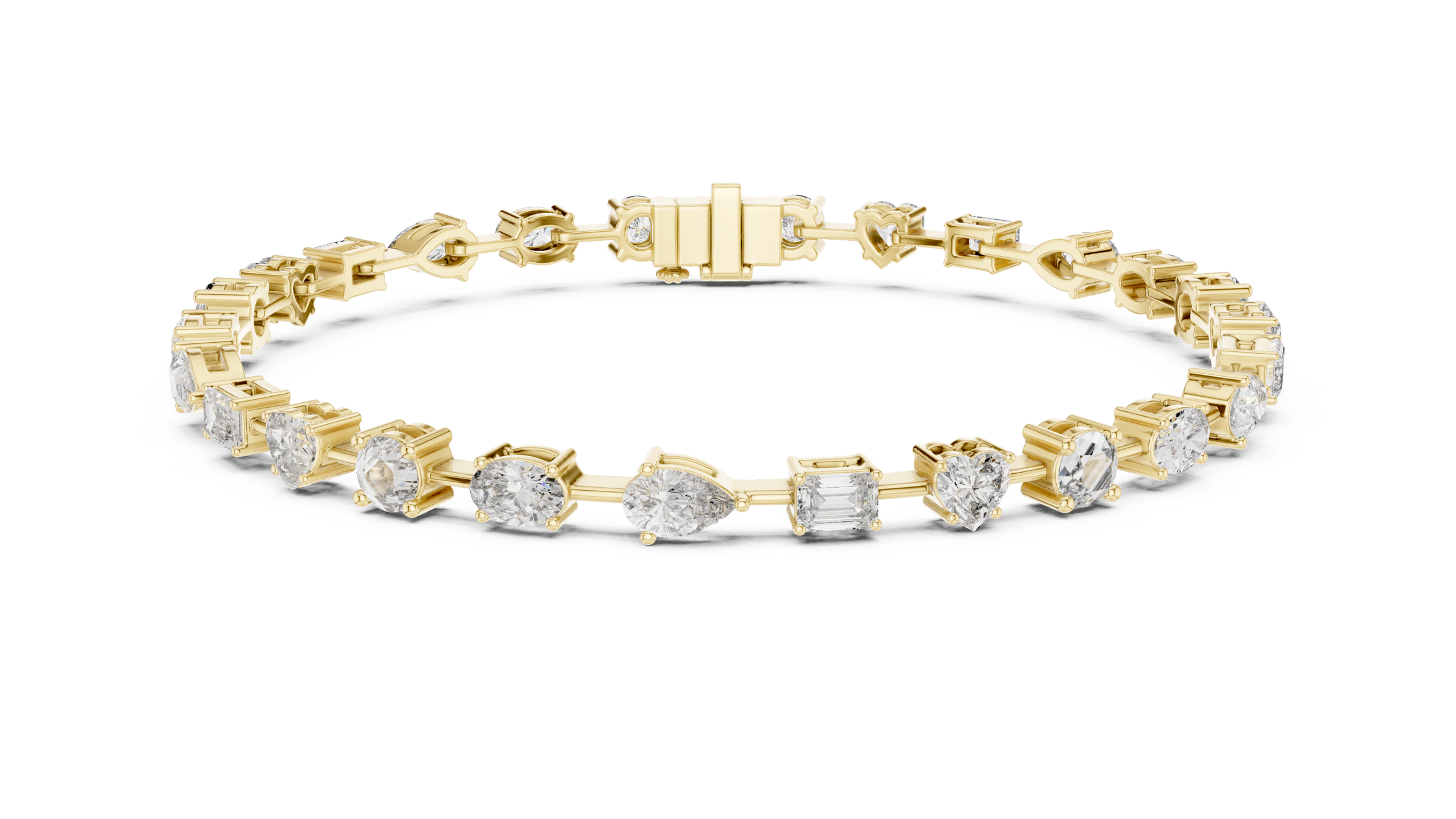 Mixed Shape Lab-Grown Diamond Bracelet in 18K Gold | Round, Heart, Emerald, Oval & Pear | 3.5 Carat