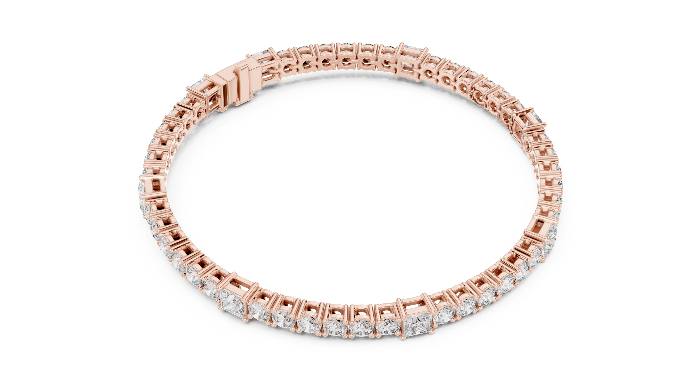 Round & Princess Cut Lab-Grown Diamond Tennis Bracelet in 18K Gold | 6 Carat