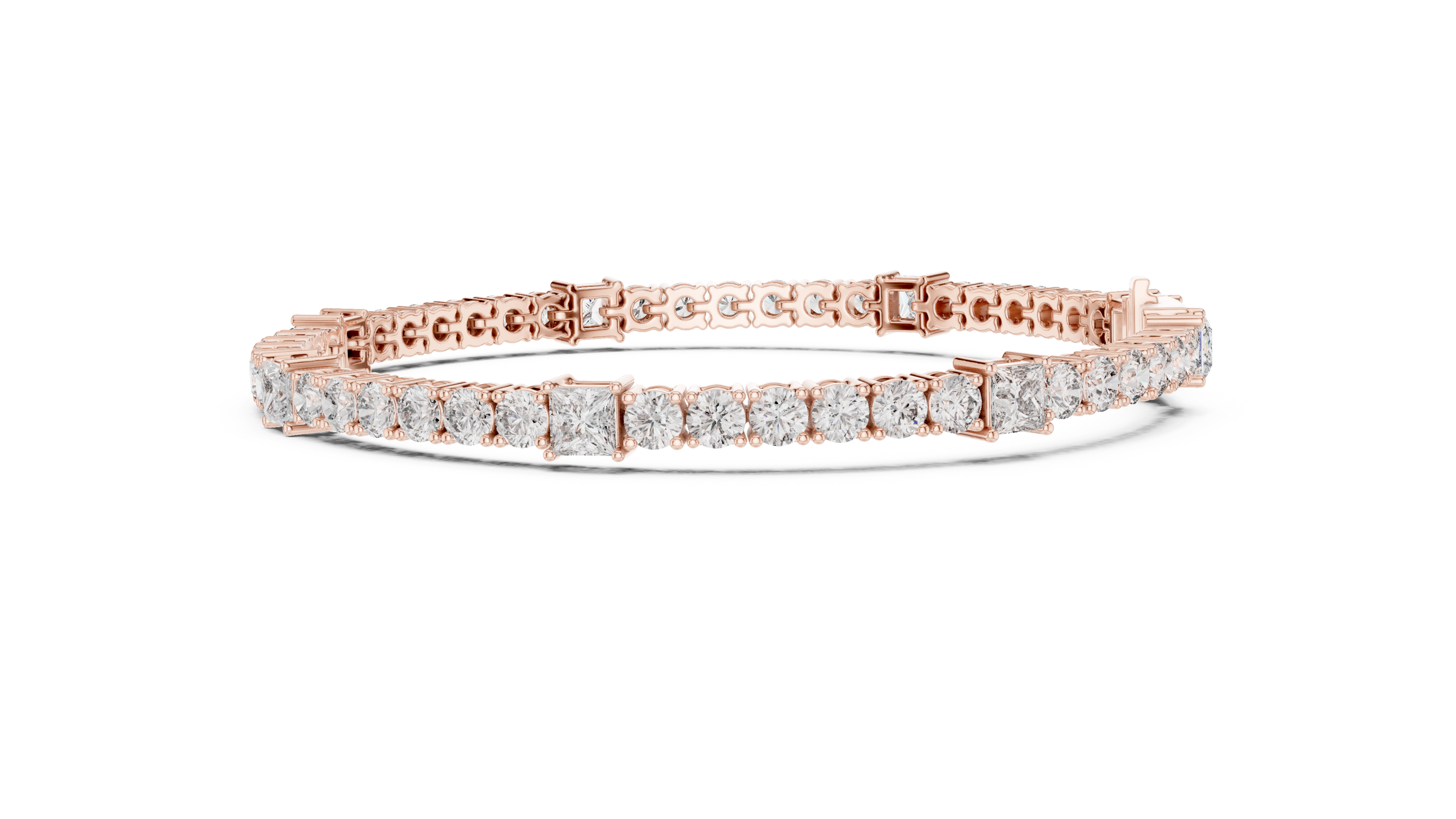 Round & Princess Cut Lab-Grown Diamond Tennis Bracelet in 18K Gold | 6 Carat