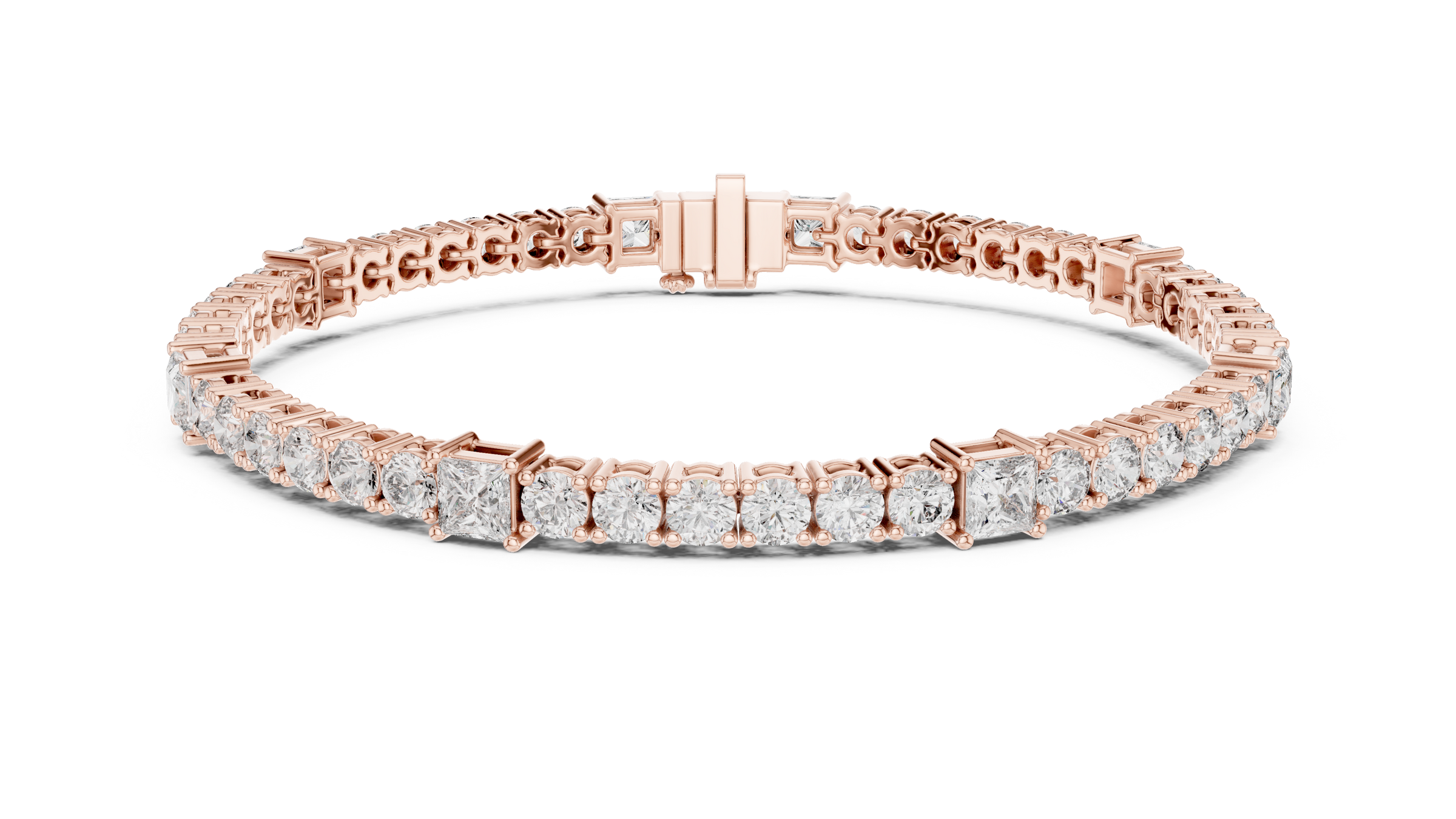 Round & Princess Cut Lab-Grown Diamond Tennis Bracelet in 18K Gold | 6 Carat
