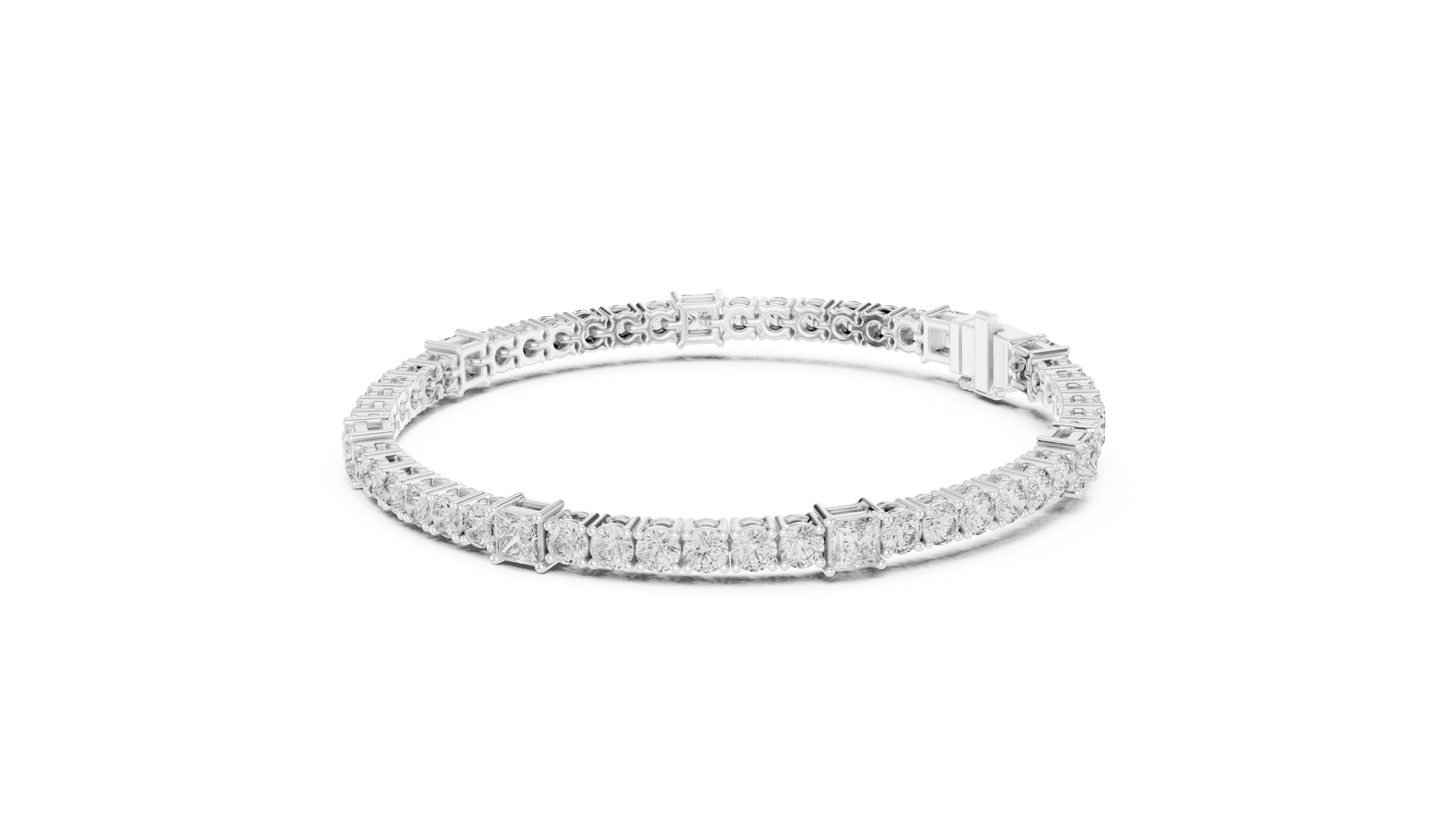 Round & Princess Cut Lab-Grown Diamond Tennis Bracelet in 18K Gold | 6 Carat