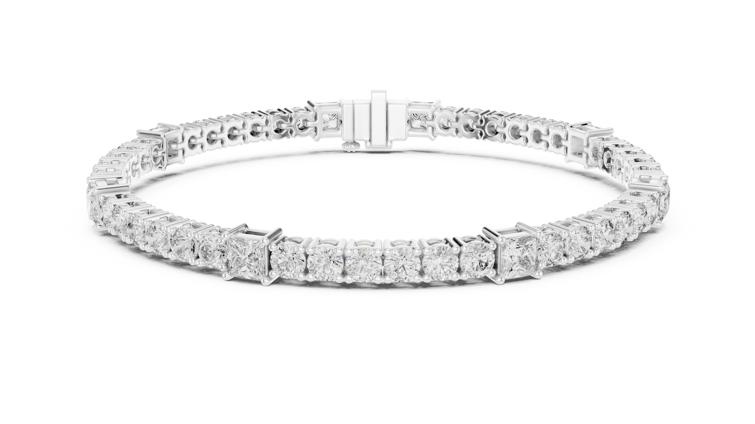 Round & Princess Cut Lab-Grown Diamond Tennis Bracelet in 18K Gold | 6 Carat