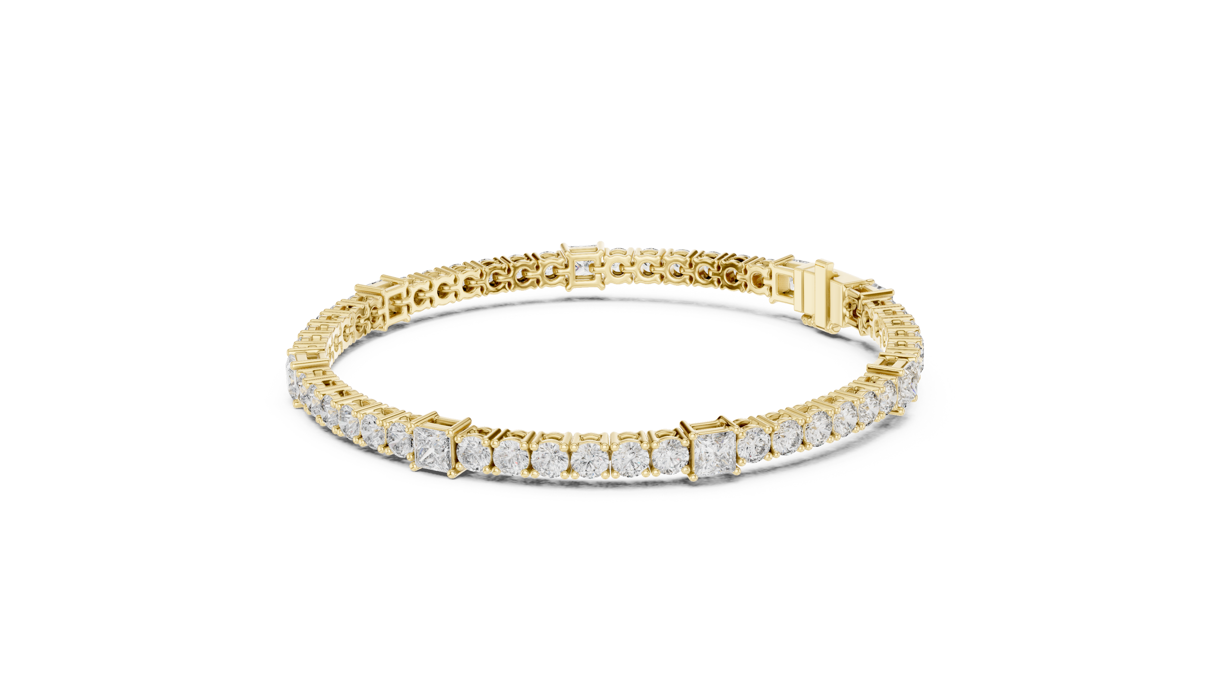 Round & Princess Cut Lab-Grown Diamond Tennis Bracelet in 18K Gold | 6 Carat