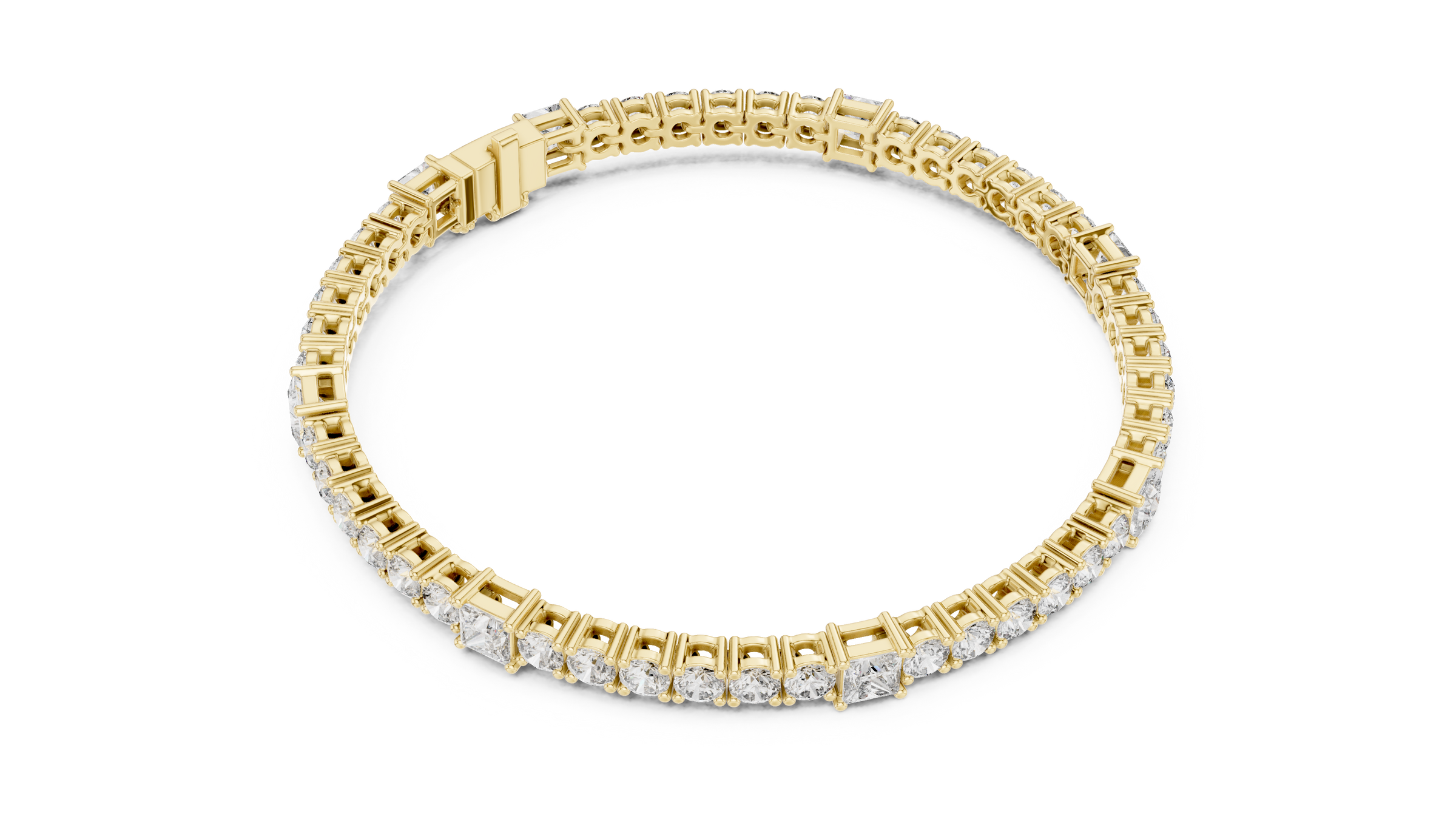 Round & Princess Cut Lab-Grown Diamond Tennis Bracelet in 18K Gold | 6 Carat