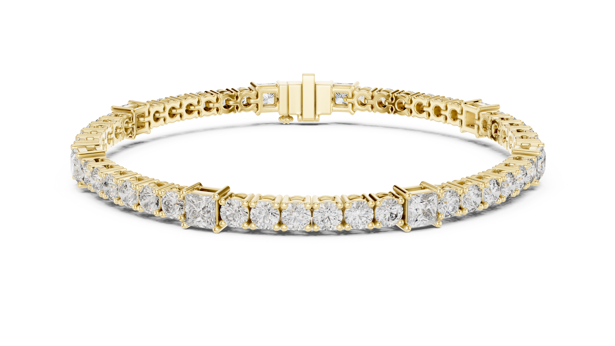 Round & Princess Cut Lab-Grown Diamond Tennis Bracelet in 18K Gold | 6 Carat