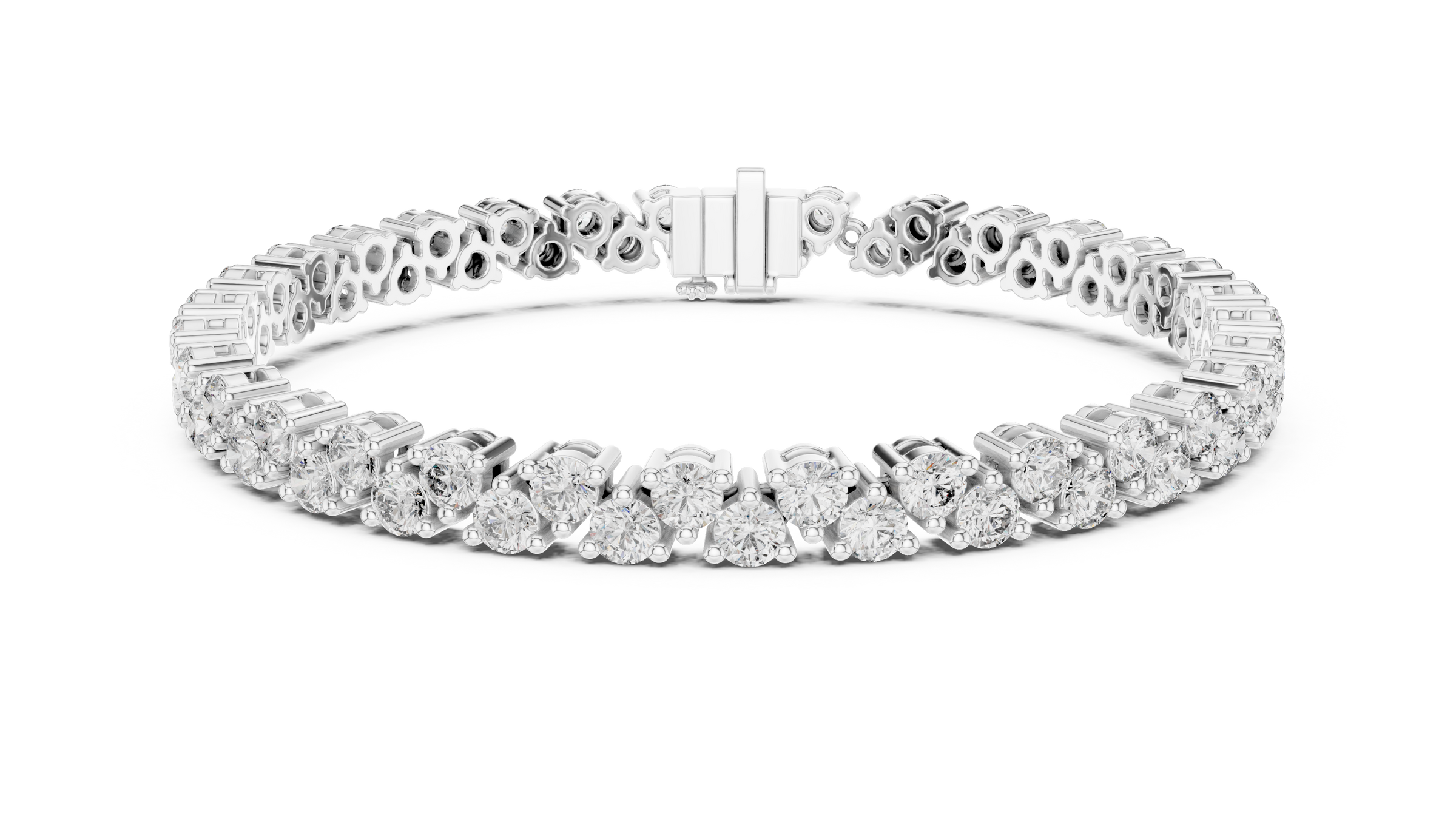 Double Row Round Lab-Grown Diamond Bracelet in 18K Gold | 6 Carat