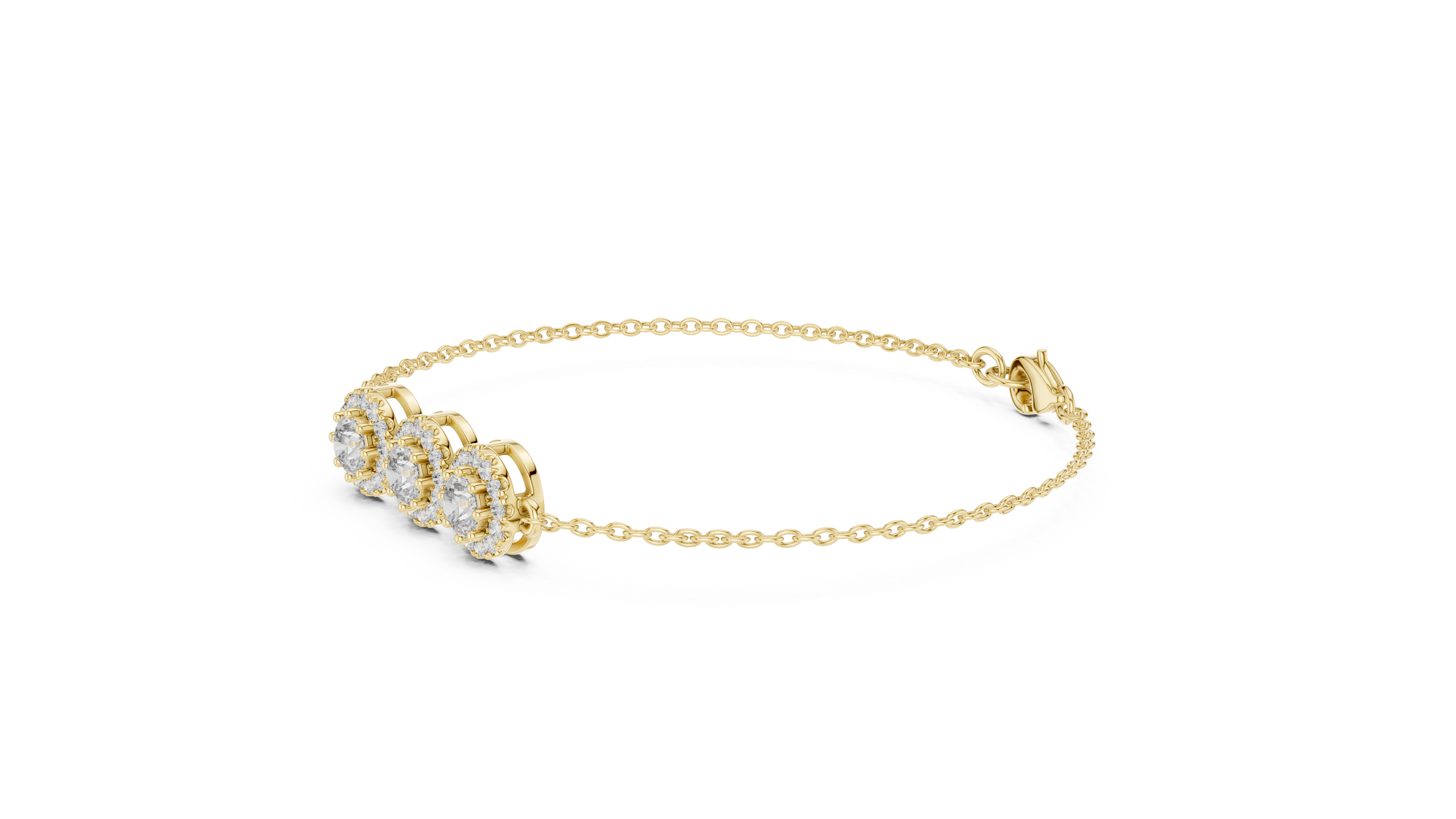Triple Halo Lab-Grown Diamond Chain Bracelet in 18K Gold | 1 Carat