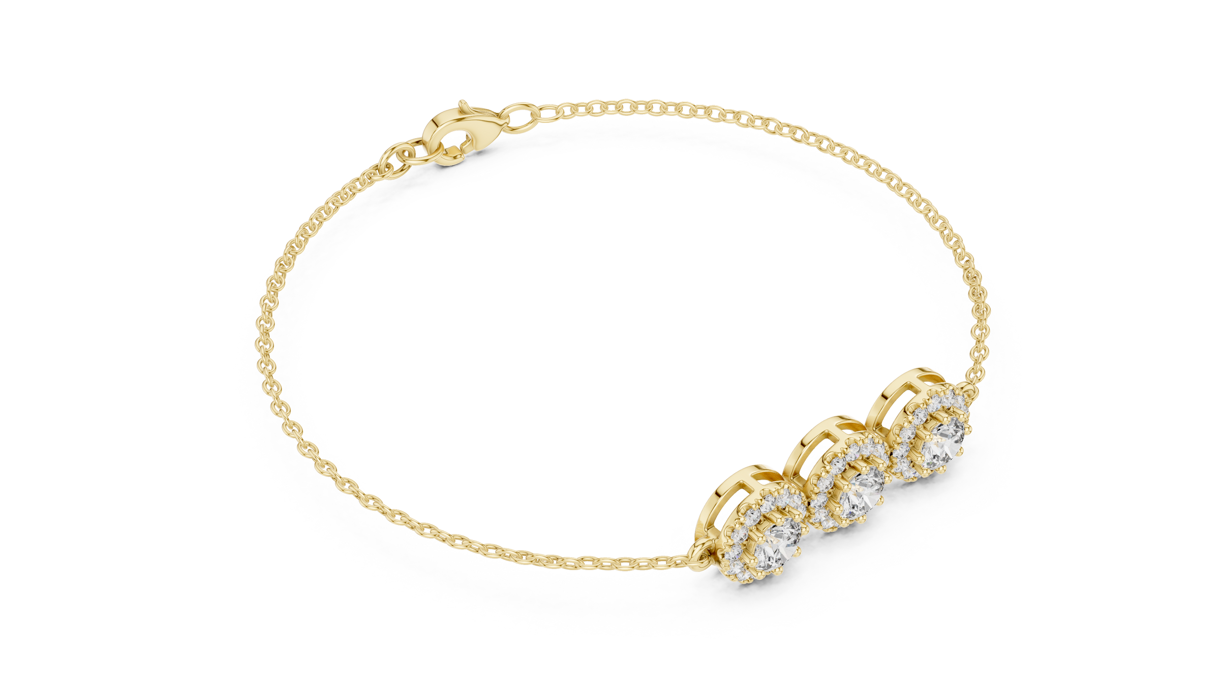 Triple Halo Lab-Grown Diamond Chain Bracelet in 18K Gold | 1 Carat