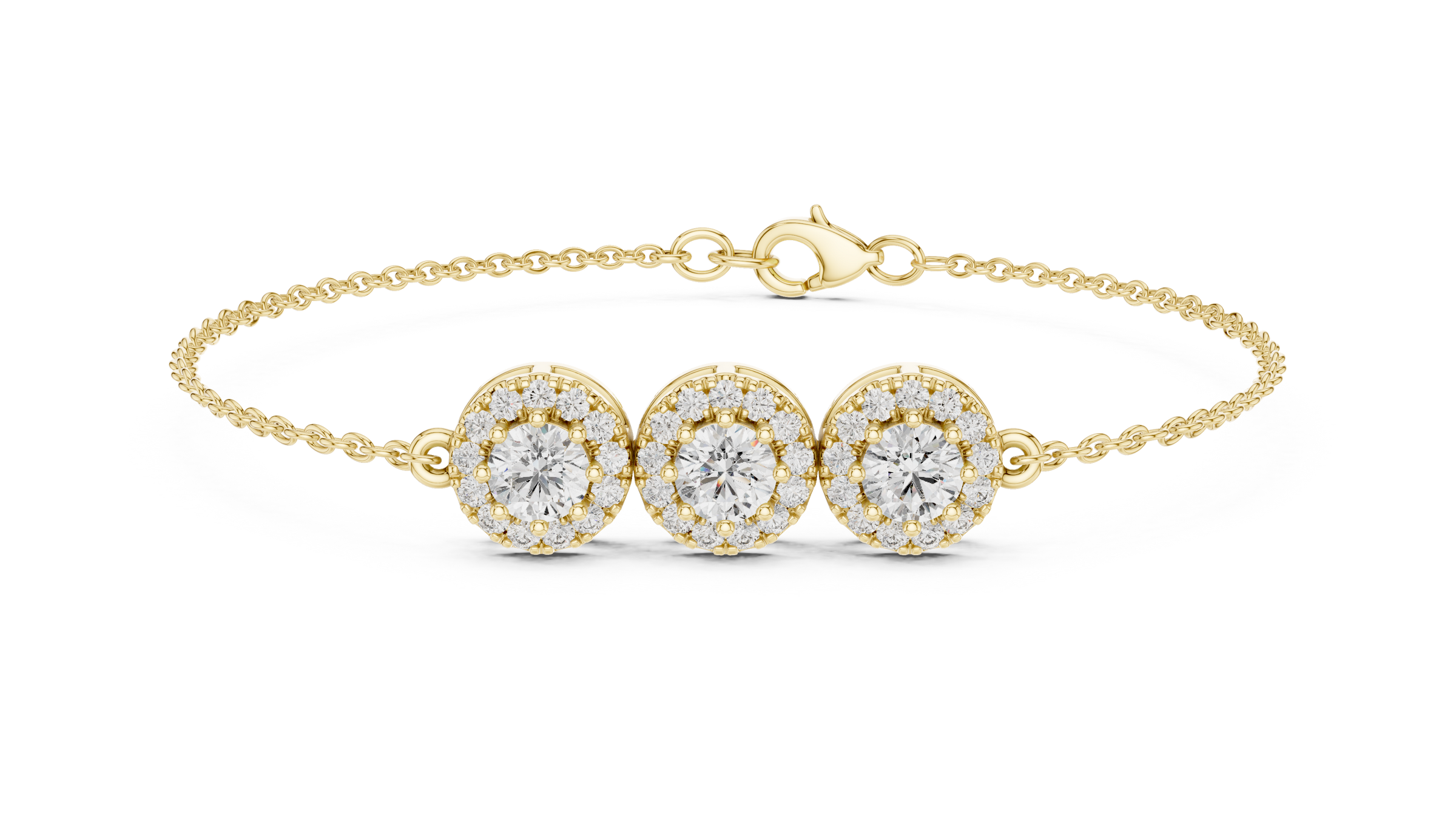 Triple Halo Lab-Grown Diamond Chain Bracelet in 18K Gold | 1 Carat