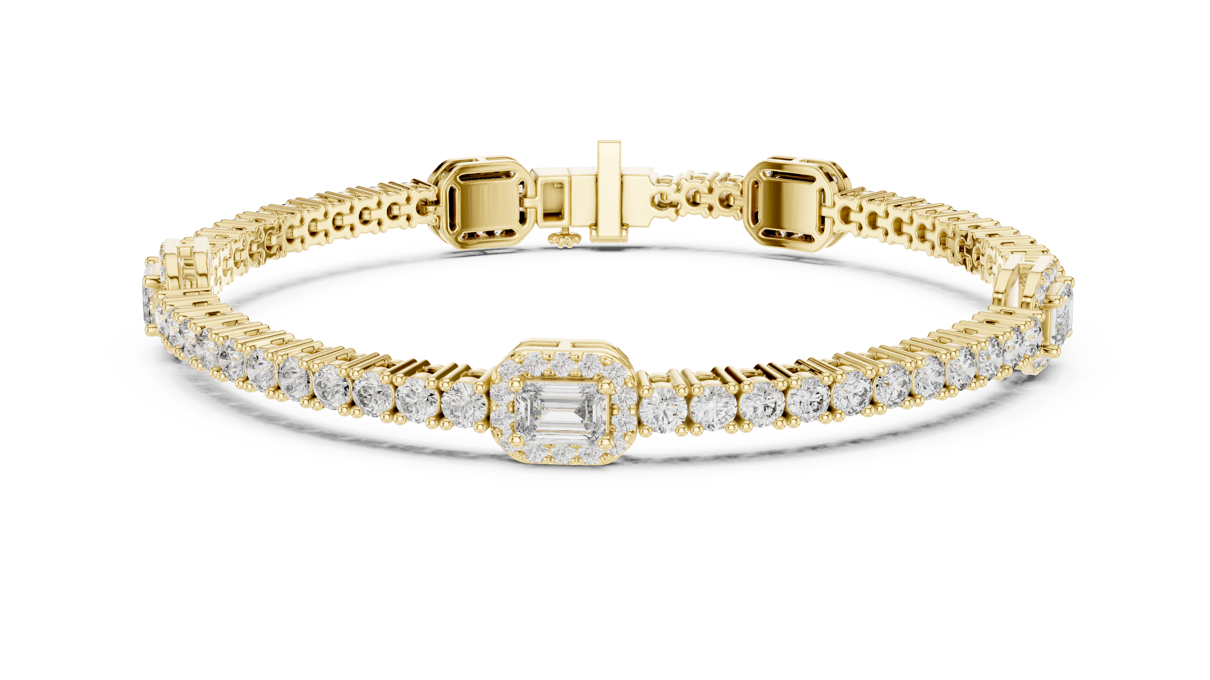 Emerald Accent Lab-Grown Diamond Tennis Bracelet in 18K Gold | 5 Carat