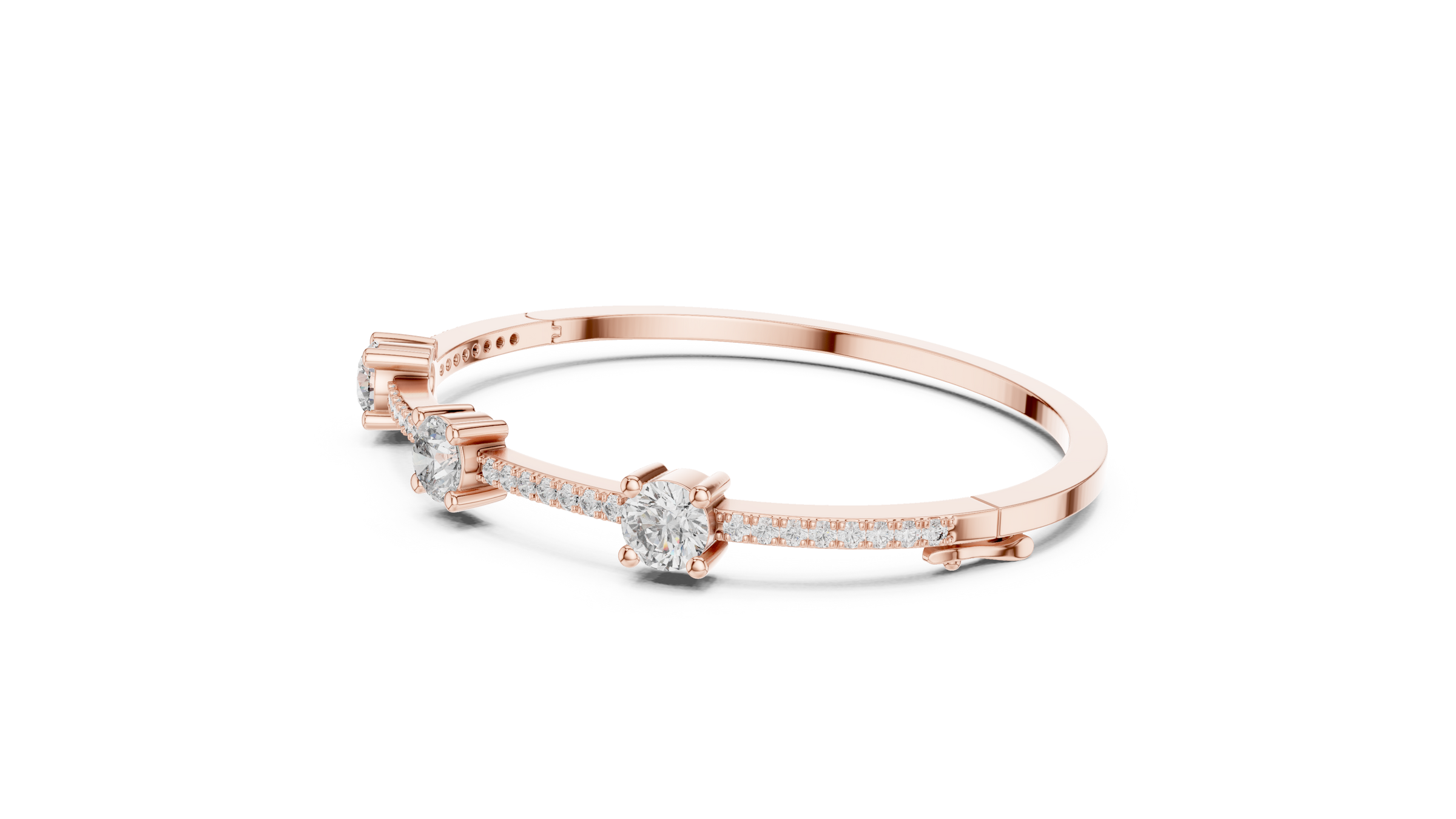 Three Stone Diamond Bangle Style Bracelet with Pave Band in 18K Gold | 3.6 Carat