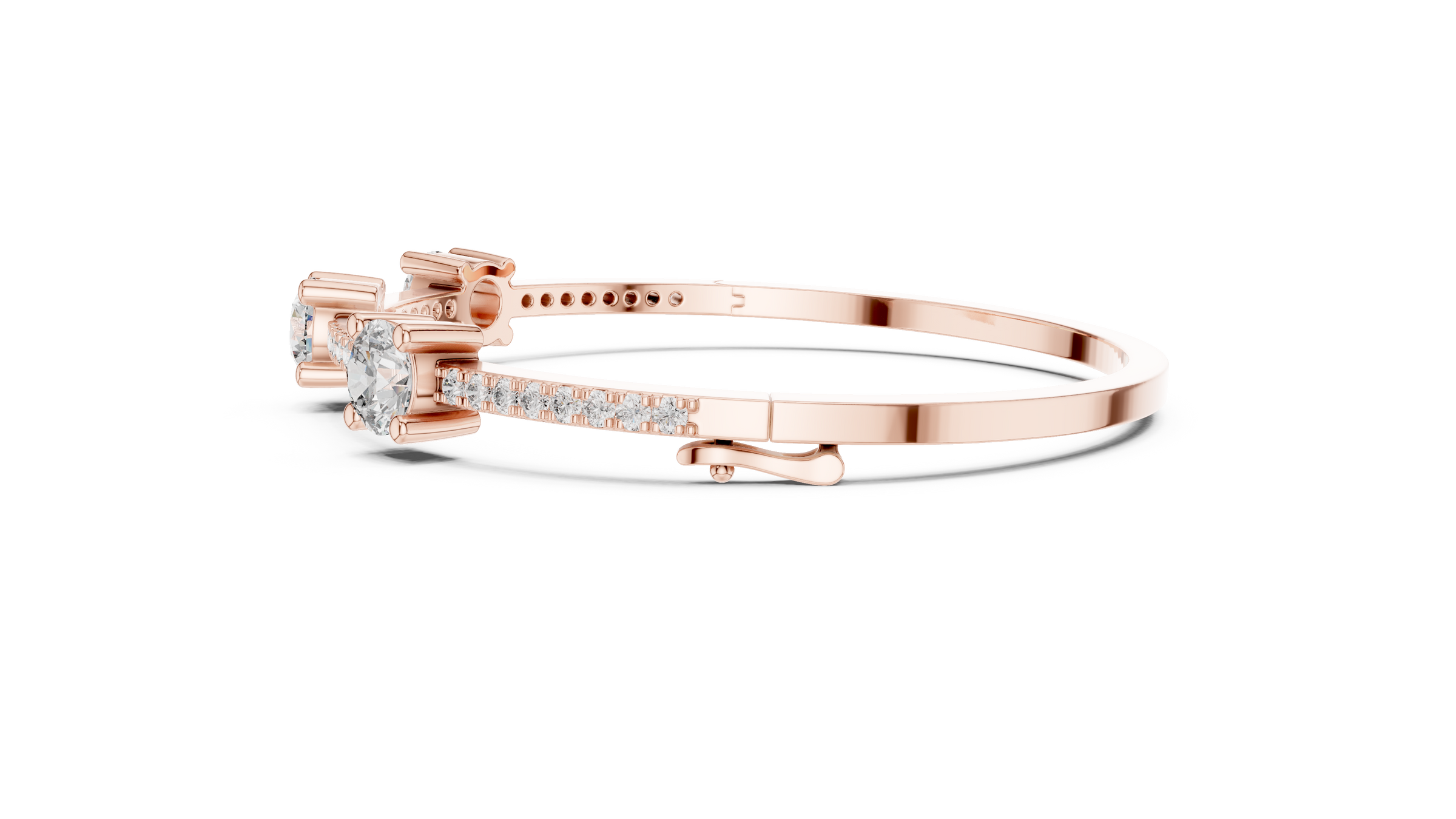 Three Stone Diamond Bangle Style Bracelet with Pave Band in 18K Gold | 3.6 Carat