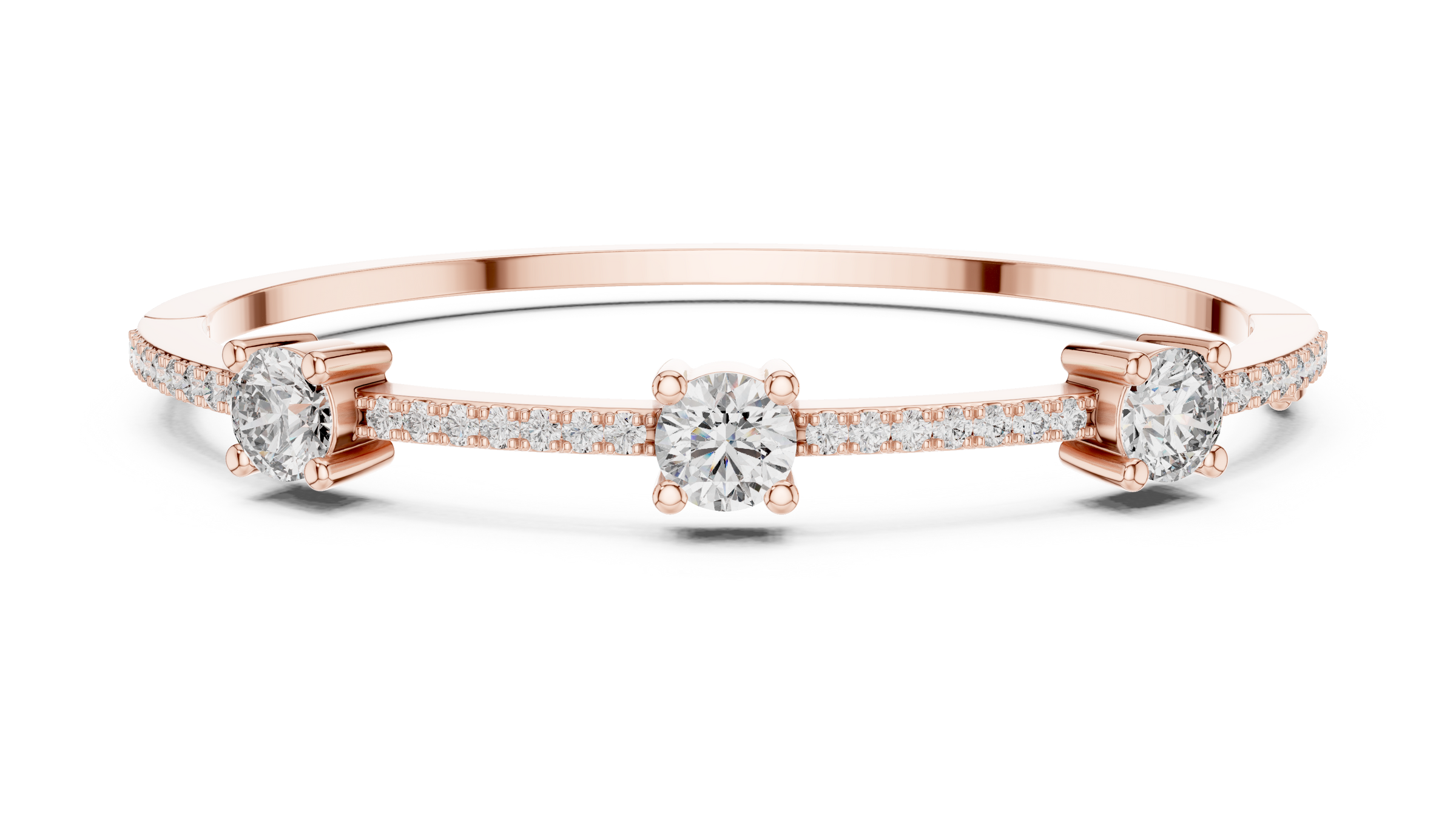 Three Stone Diamond Bangle Style Bracelet with Pave Band in 18K Gold | 3.6 Carat