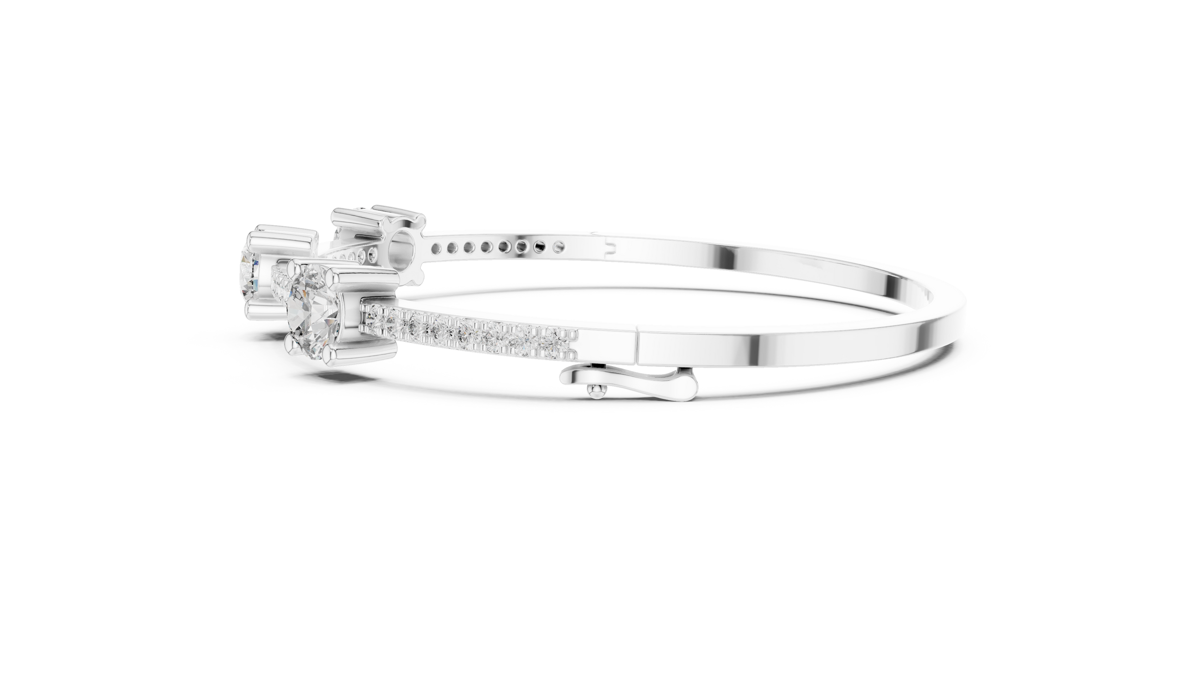 Three Stone Diamond Bangle Style Bracelet with Pave Band in 18K Gold | 3.6 Carat