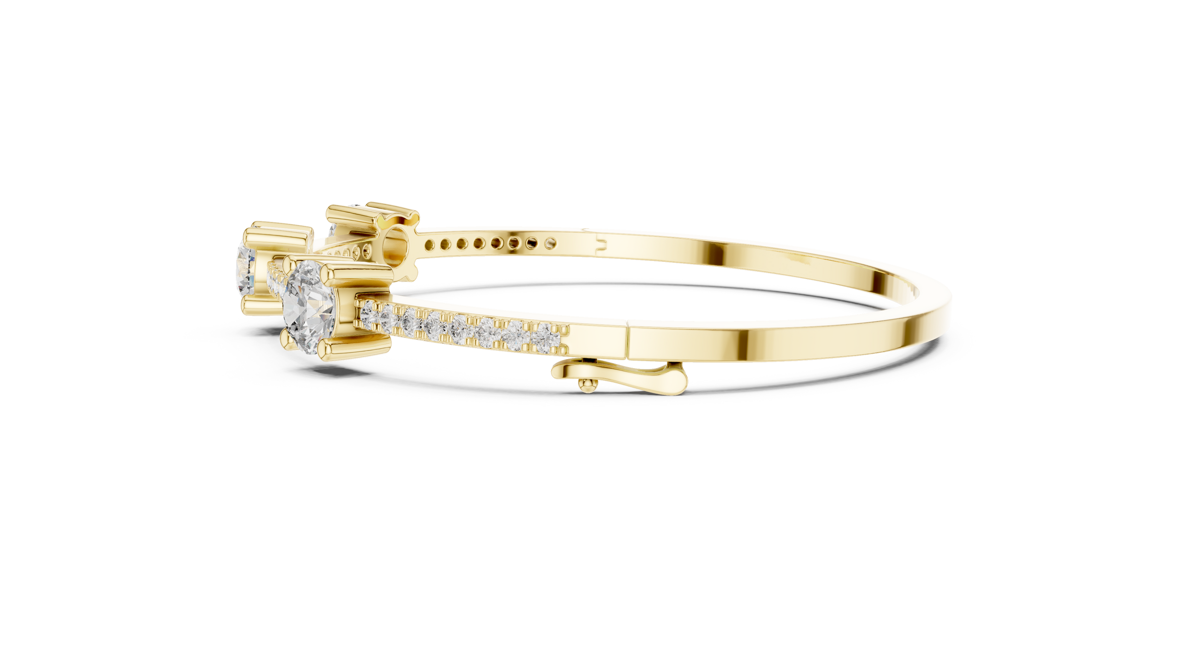 Three Stone Diamond Bangle Style Bracelet with Pave Band in 18K Gold | 3.6 Carat