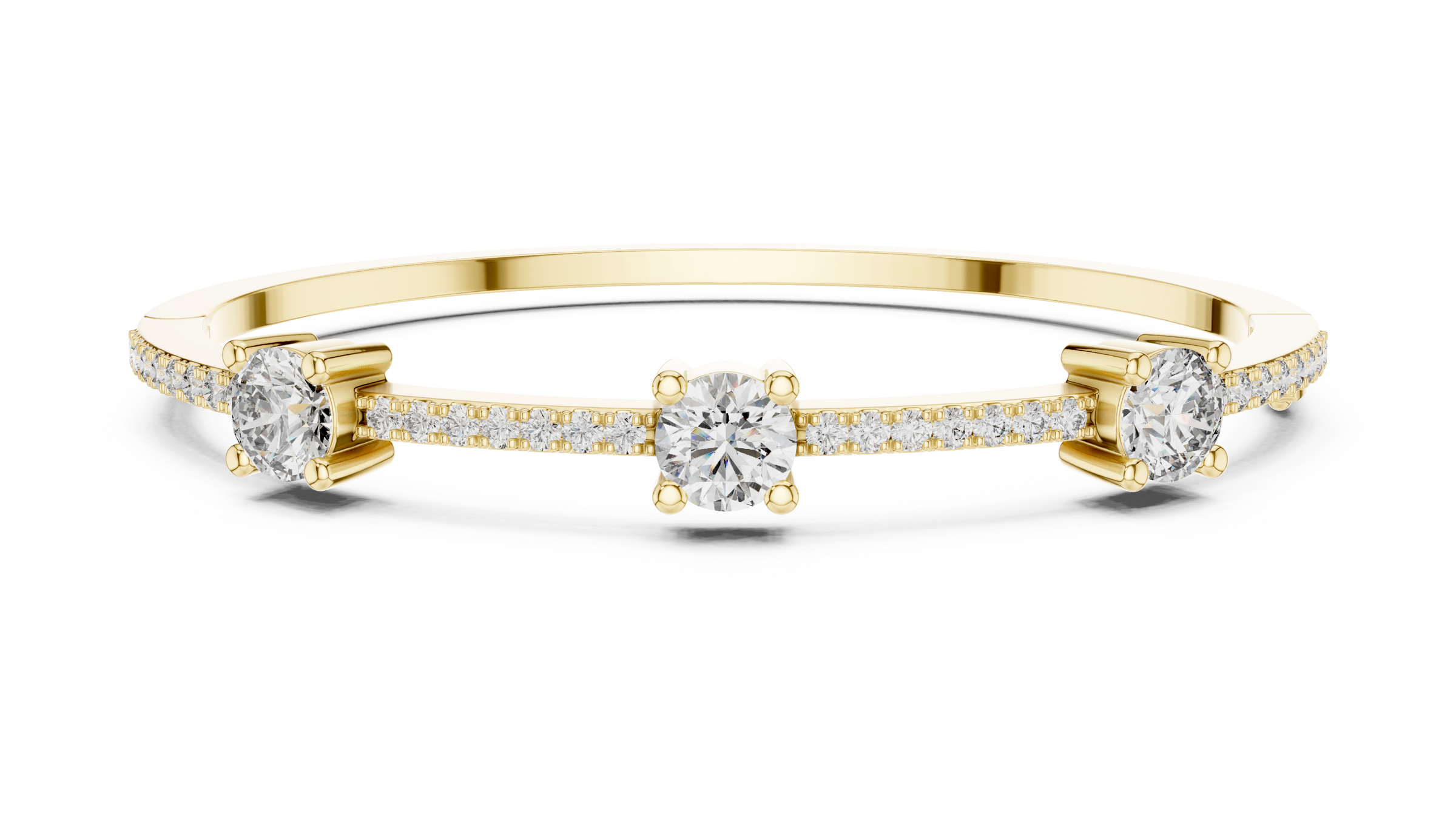 Three Stone Diamond Bangle Style Bracelet with Pave Band in 18K Gold | 3.6 Carat