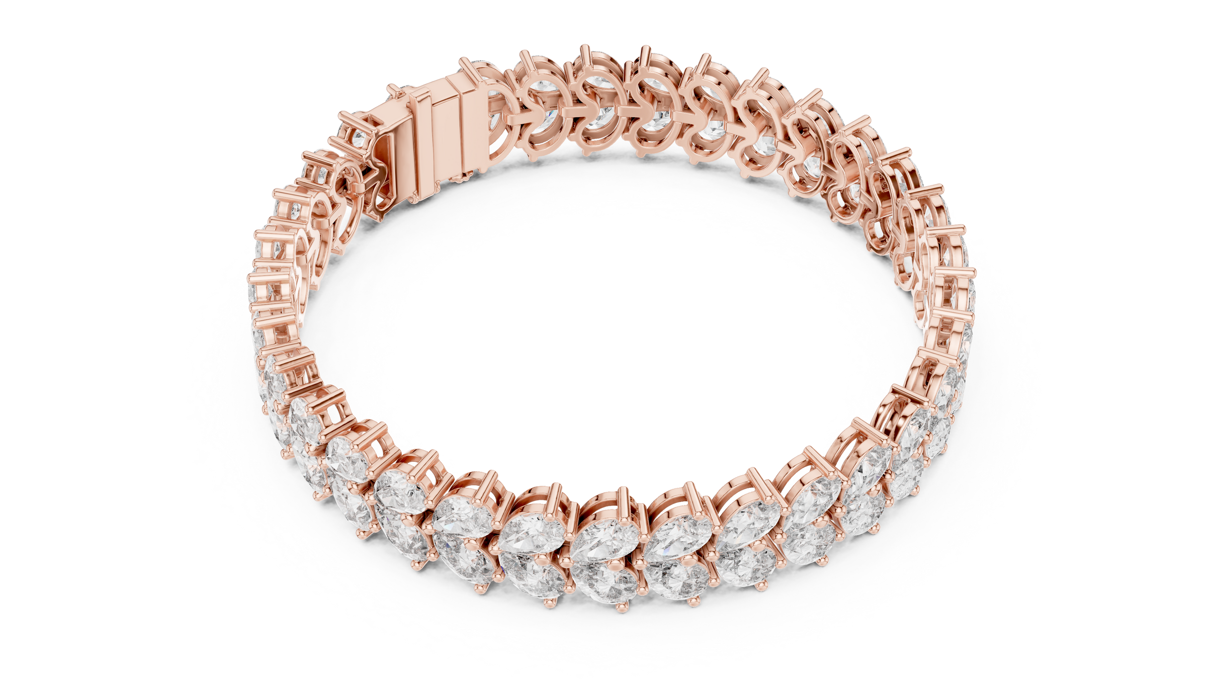 Stunning Pear Shape Double Row Diamond Tennis Bracelet in 18K Gold | 16 Carat