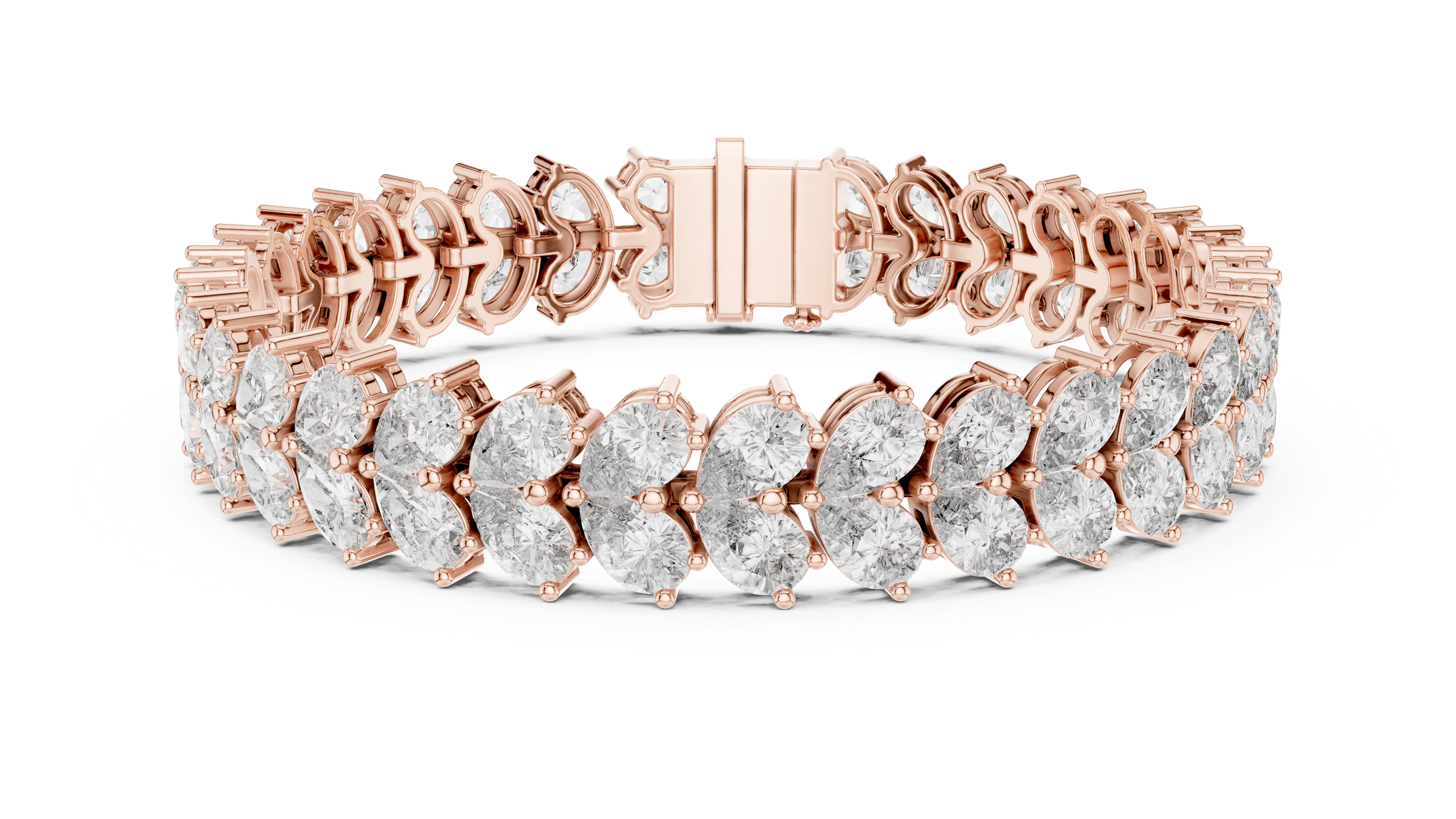 Stunning Pear Shape Double Row Diamond Tennis Bracelet in 18K Gold | 16 Carat